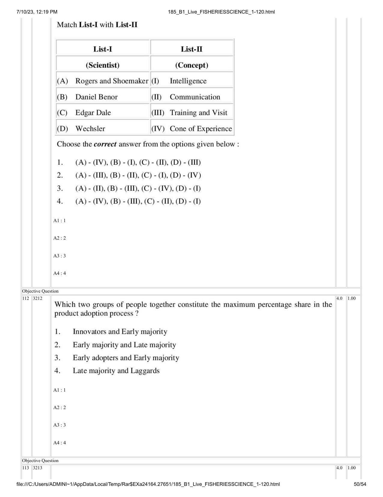 ICAR AIEEA PG 2023 FISHERIES SCIENCES Question Paper - Page 50