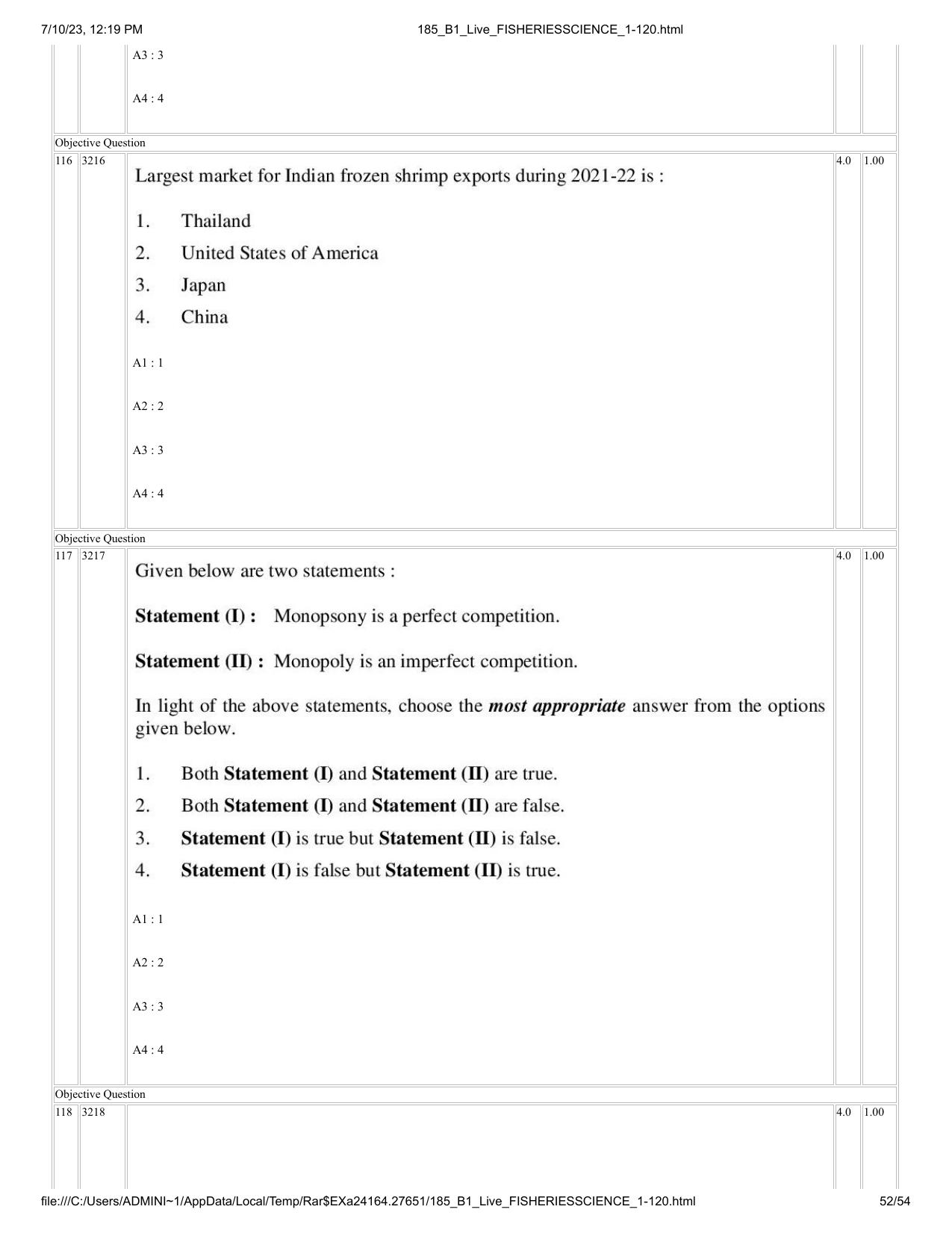 ICAR AIEEA PG 2023 FISHERIES SCIENCES Question Paper - Page 52