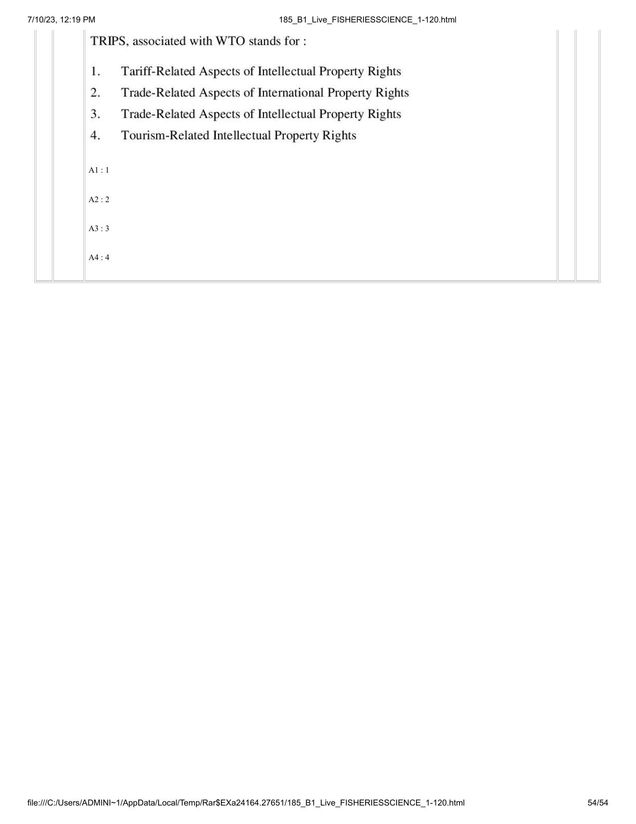 ICAR AIEEA PG 2023 FISHERIES SCIENCES Question Paper - Page 54