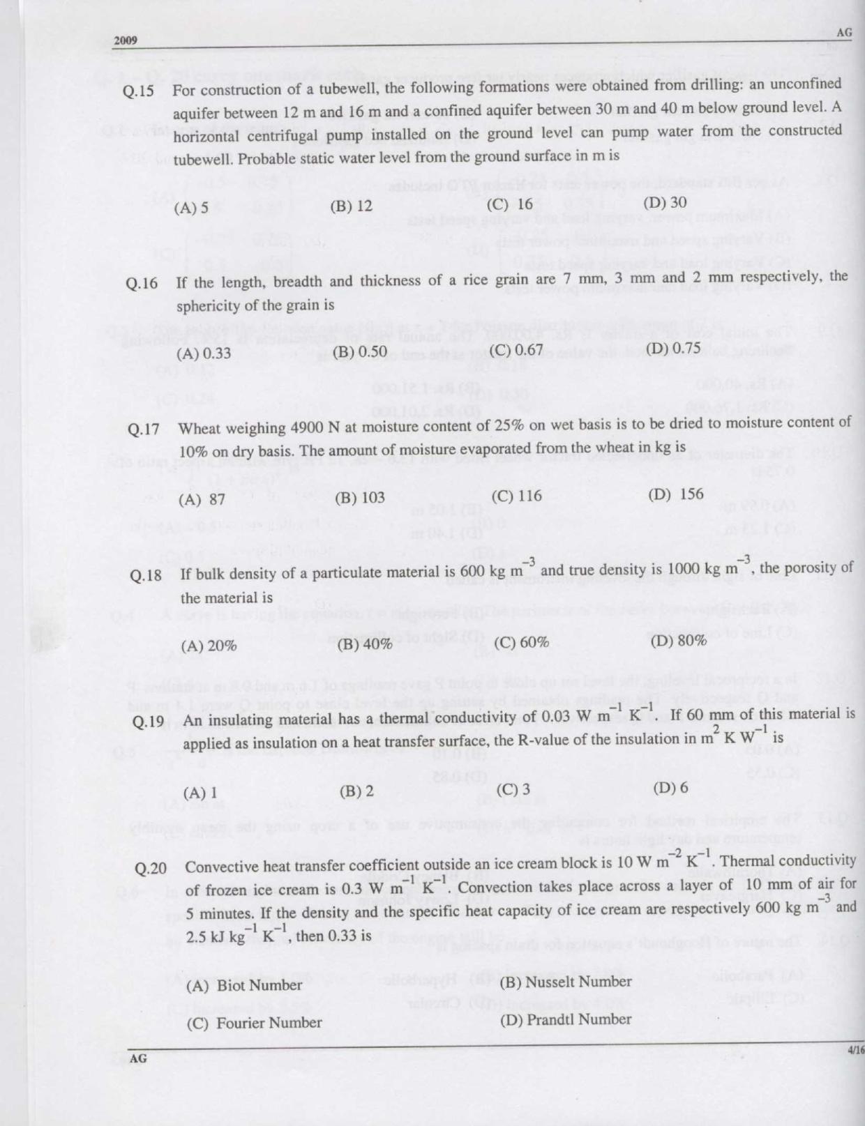 GATE 2009 Agricultural Engineering (AG) Question Paper with Answer Key - Page 4
