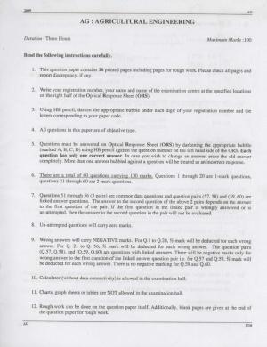 GATE 2009 Agricultural Engineering (AG) Question Paper with Answer Key