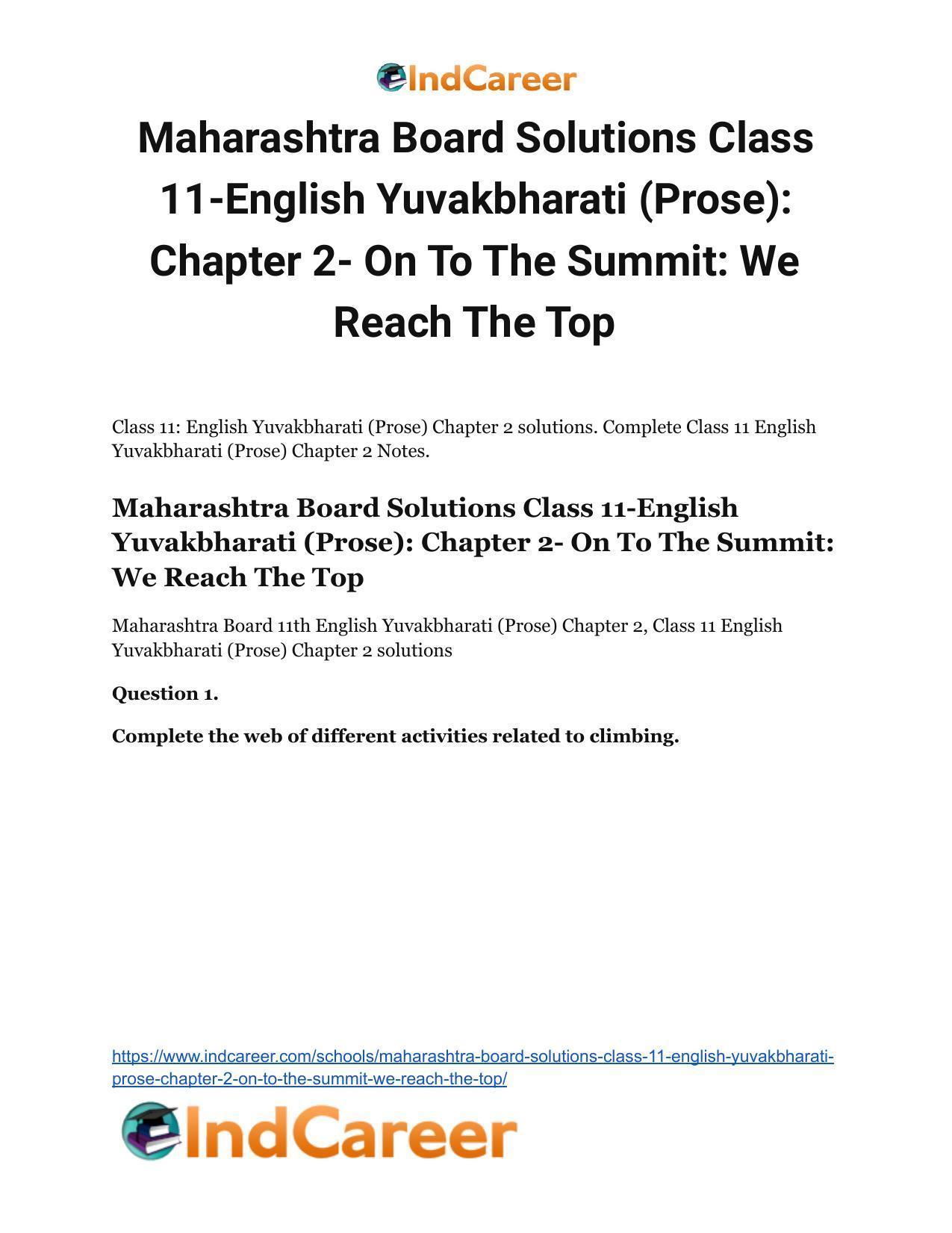 Maharashtra Board Solutions Class 11-English Yuvakbharati (Prose): Chapter 2- On To The Summit: We Reach The Top - Page 2