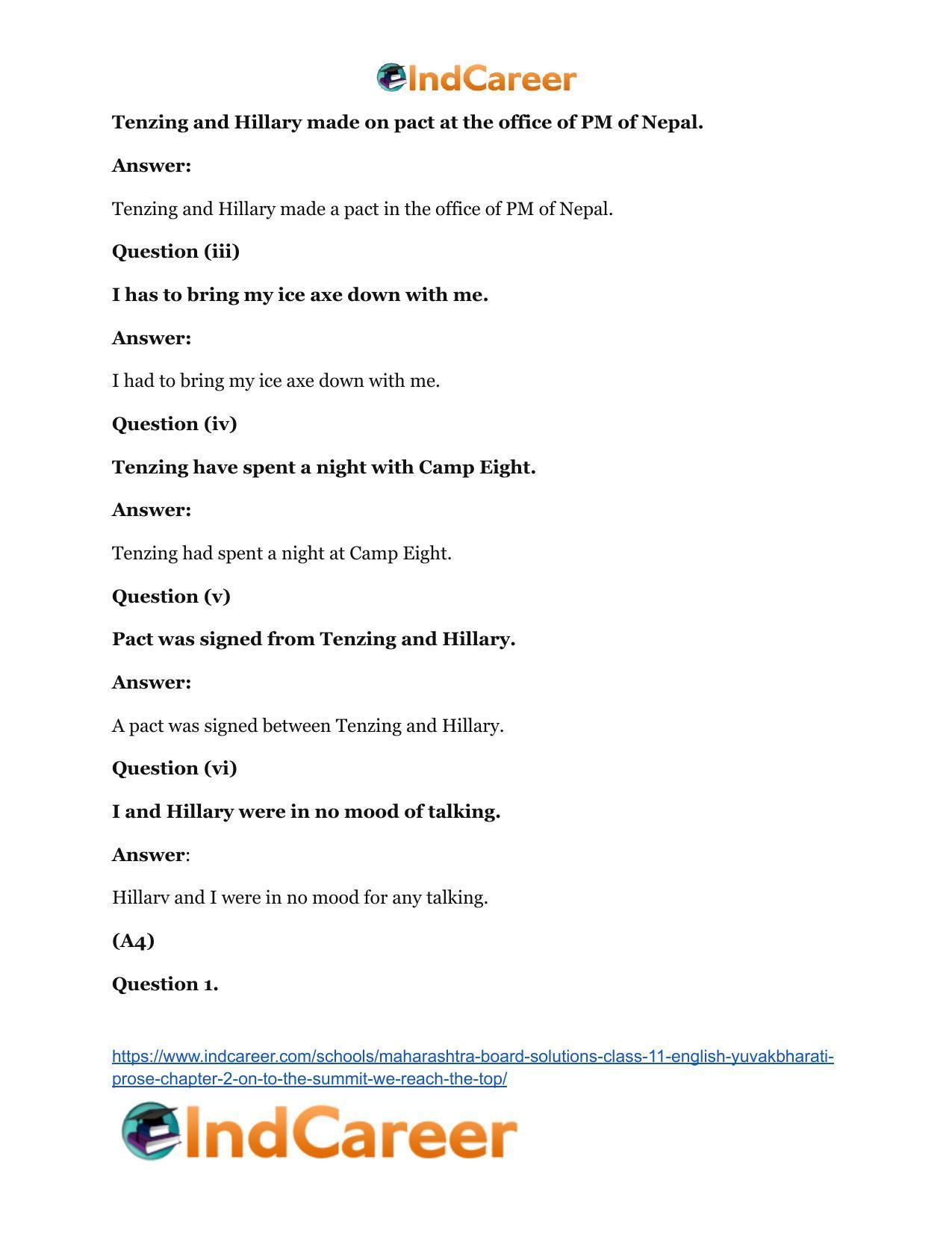 Maharashtra Board Solutions Class 11-English Yuvakbharati (Prose): Chapter 2- On To The Summit: We Reach The Top - Page 11