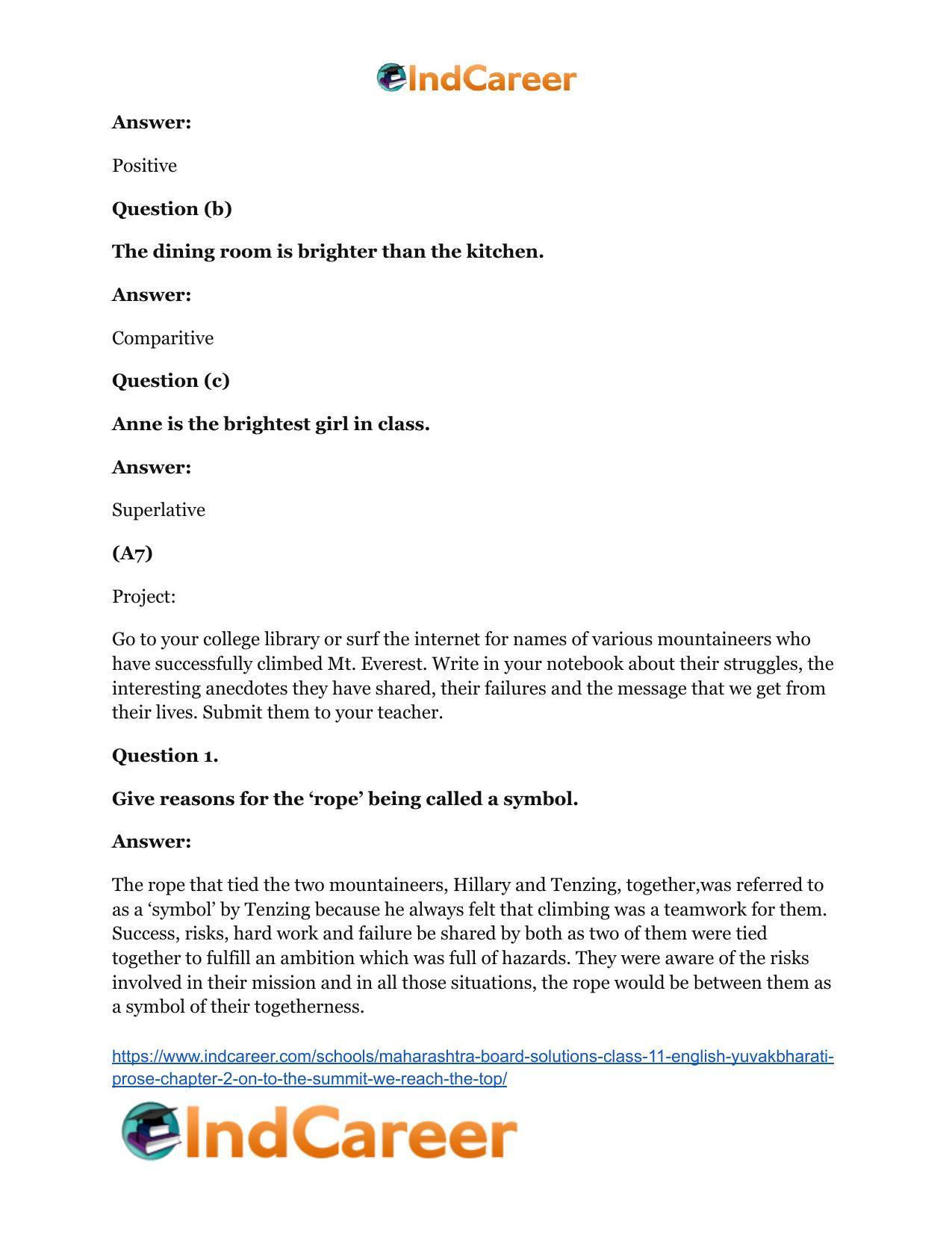 Maharashtra Board Solutions Class 11-English Yuvakbharati (Prose): Chapter 2- On To The Summit: We Reach The Top - Page 19