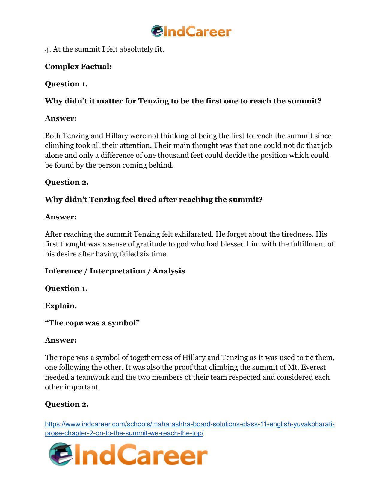 Maharashtra Board Solutions Class 11-English Yuvakbharati (Prose): Chapter 2- On To The Summit: We Reach The Top - Page 22