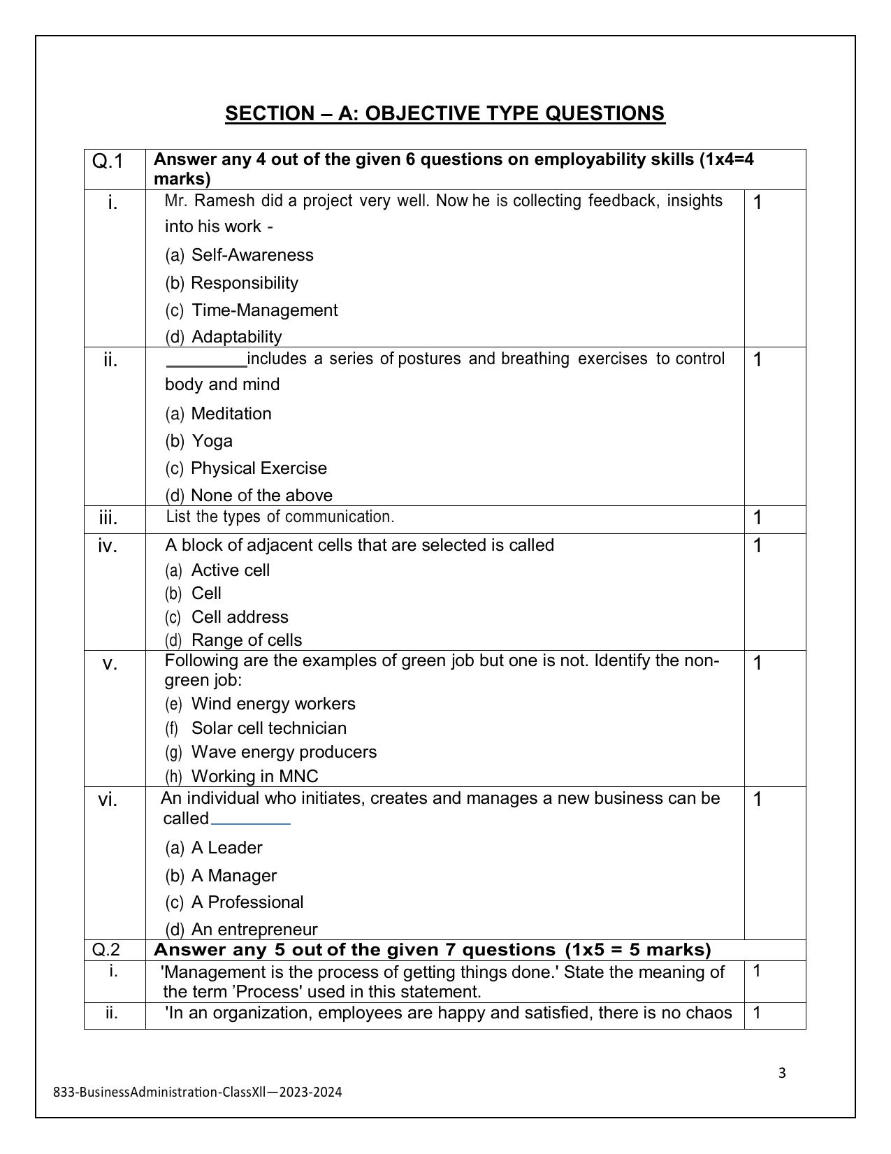 CBSE Class 12 (Skill Education) Business Administration 2024 Sample Paper - Page 3