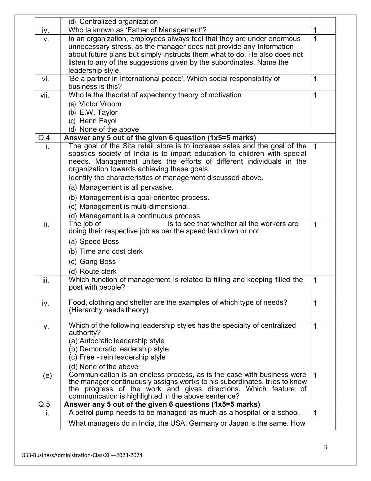 CBSE Class 12 (Skill Education) Business Administration 2024 Sample Paper - Page 5