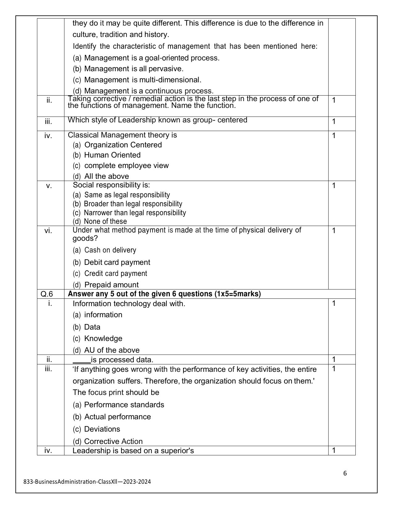 CBSE Class 12 (Skill Education) Business Administration 2024 Sample Paper - Page 6