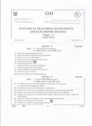 AP Intermediate 2nd Year Vocational Question Paper September-2021- Electrical_Measuring_Instruments&ElectronicDevices-I