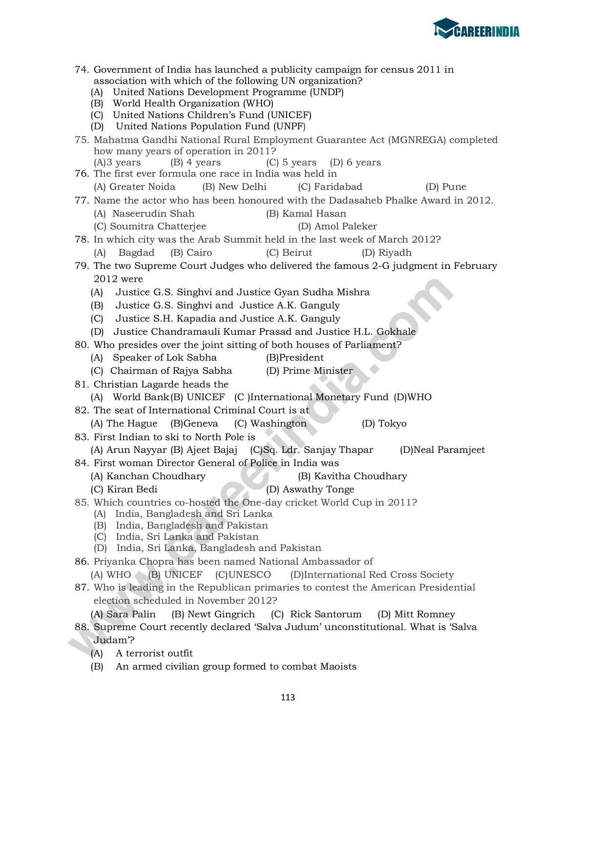 CLAT 2012 UG Sample Question Paper - Page 8