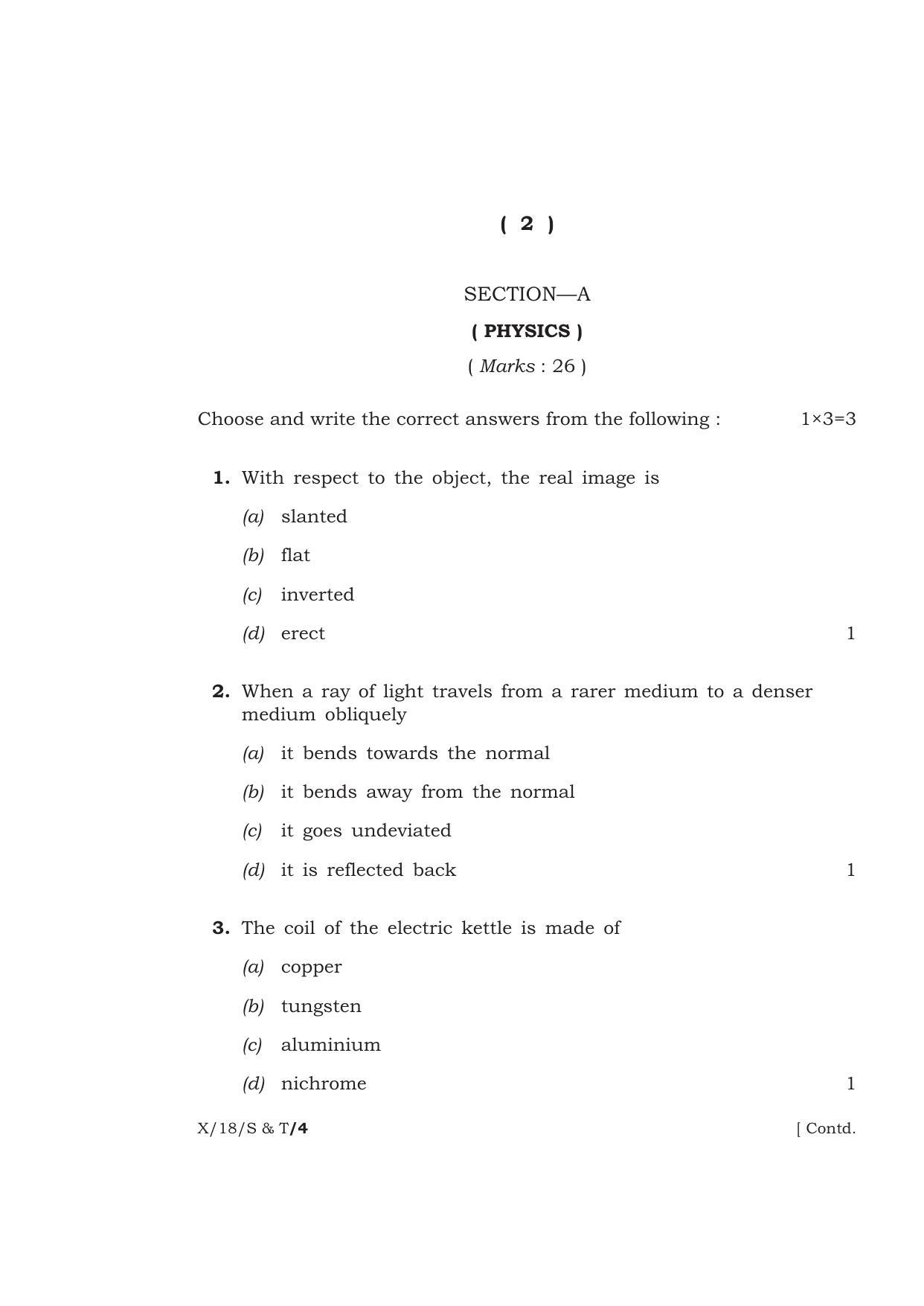 Meghalaya Board (MBOSE) Class 10 SCIENCE AND TECHNOLOGY 2018 Question Paper - Page 2