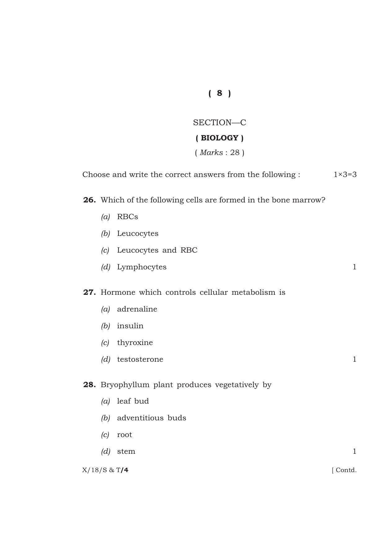 Meghalaya Board (MBOSE) Class 10 SCIENCE AND TECHNOLOGY 2018 Question Paper - Page 8