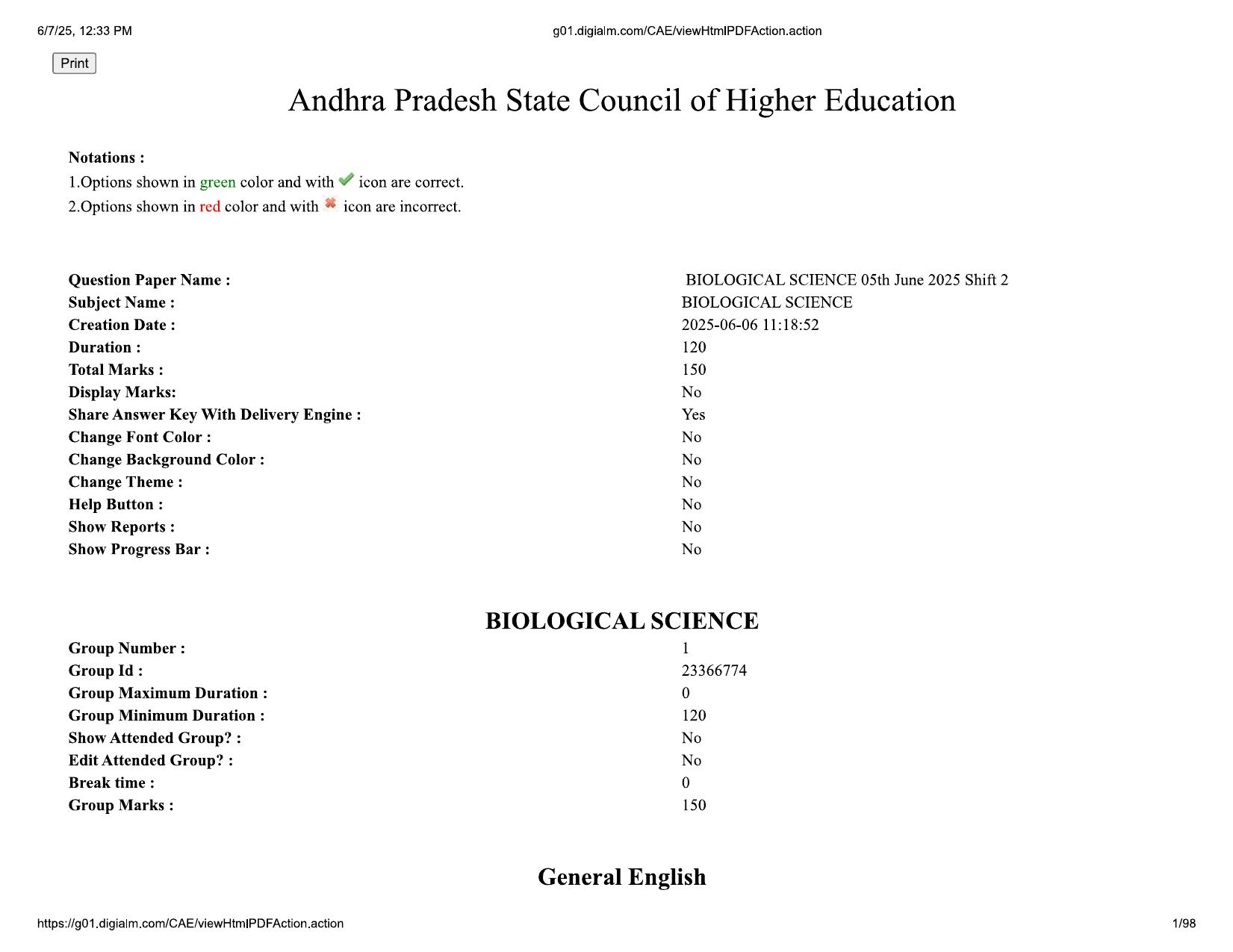 AP EDCET 2025 Biological Science Question Paper with Answer Key (English) - Page 1