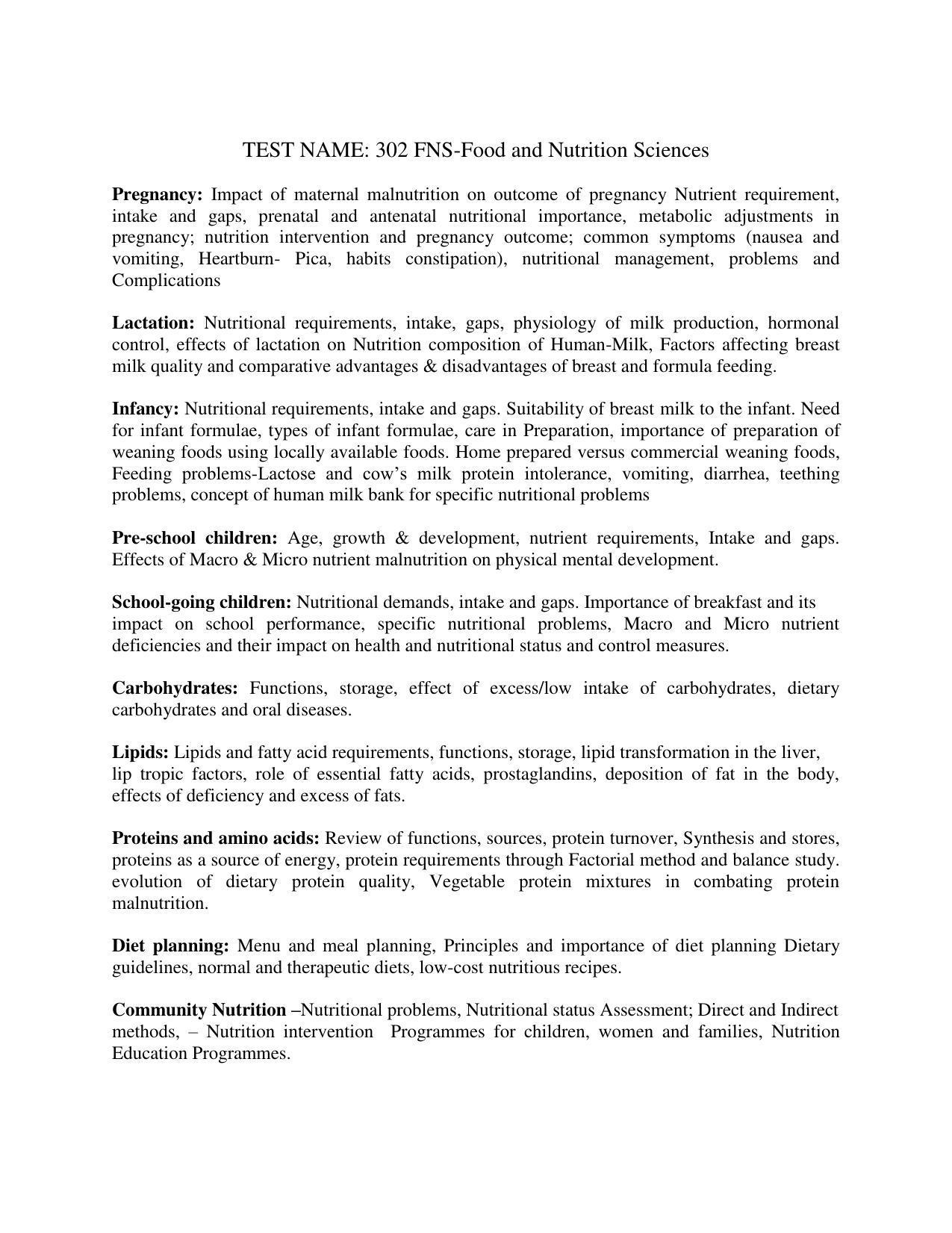 AP PGCET FOOD AND NUTRITION SCIENCES Syllabus - Page 1