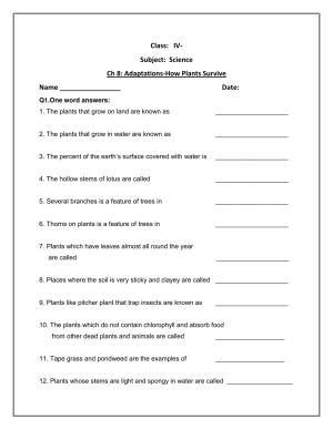 Worksheet for Class 4 Science Adaptations-How Plants Survive Assignment