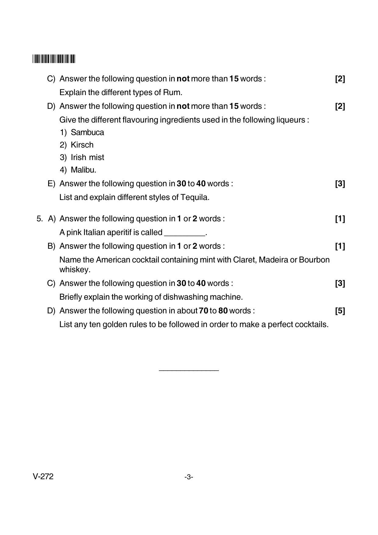 Goa Board Class 12 Food & Beverage Service  Voc 272 Old Pattern (March 2018) Question Paper - Page 3