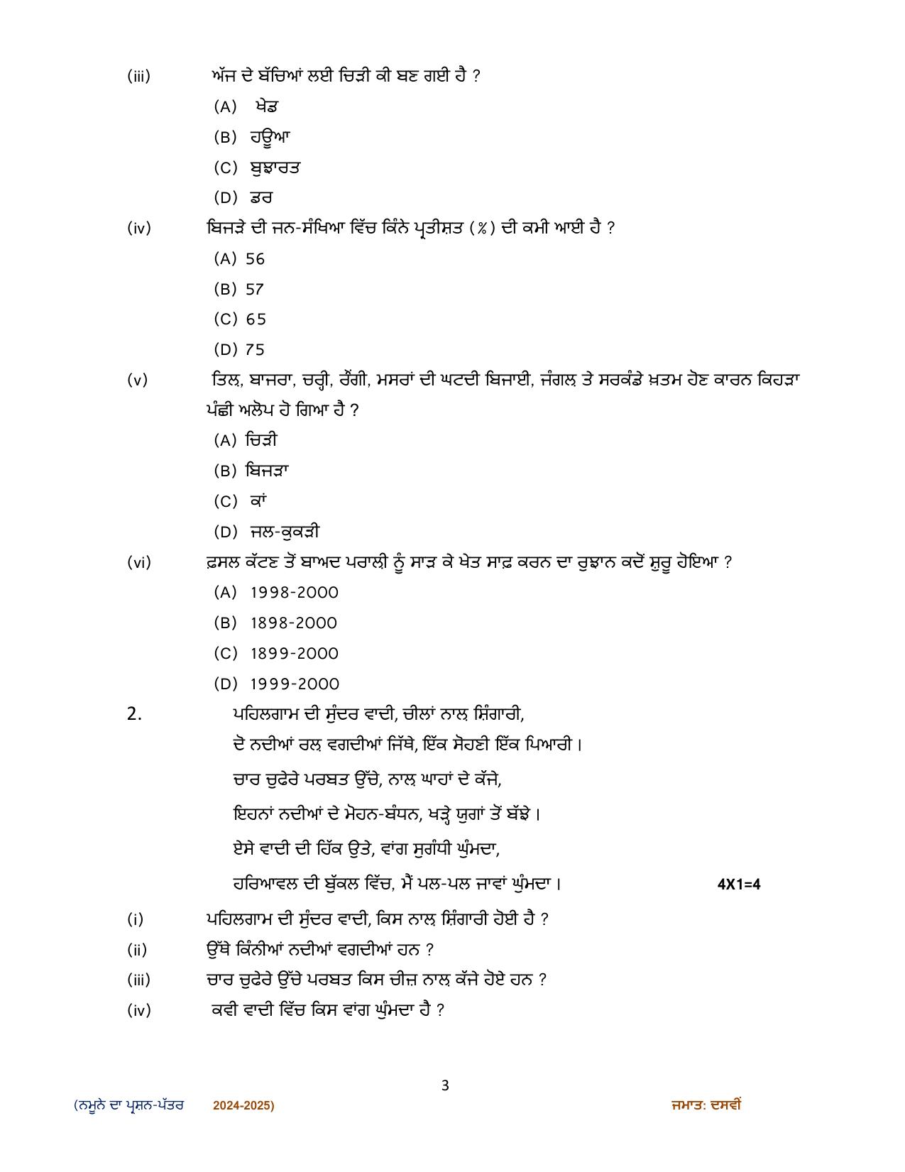 CBSE Class 10 Punjabi Sample Paper 2025 - Page 3