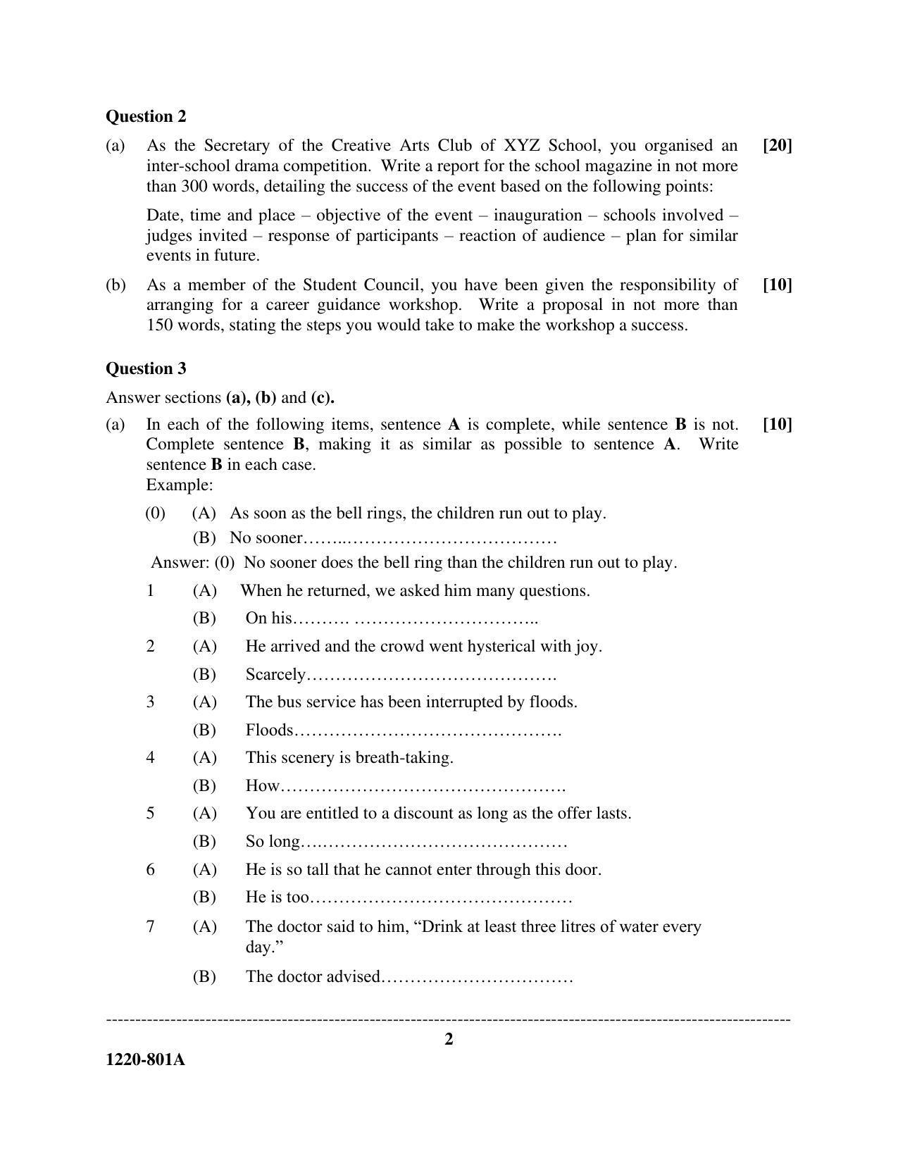 ISC Class 12 2020 English Paper I Question Paper - Page 2