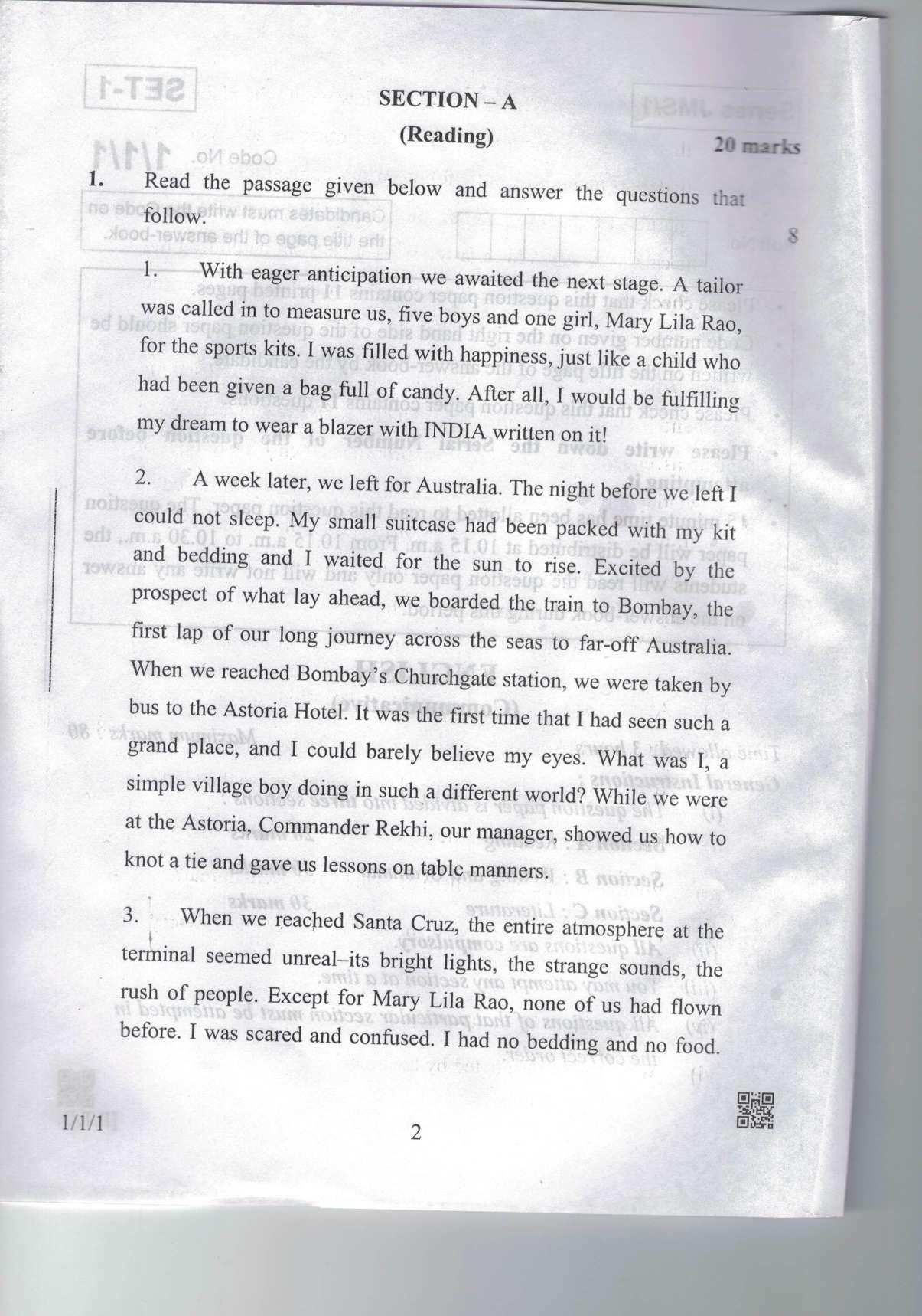 CBSE Class 10 1-1-1 Eng. Comm. 2019 Question Paper - Page 2