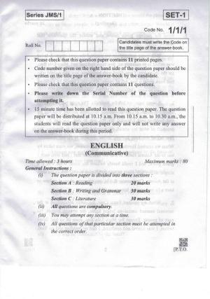 CBSE Class 10 1-1-1 Eng. Comm. 2019 Question Paper