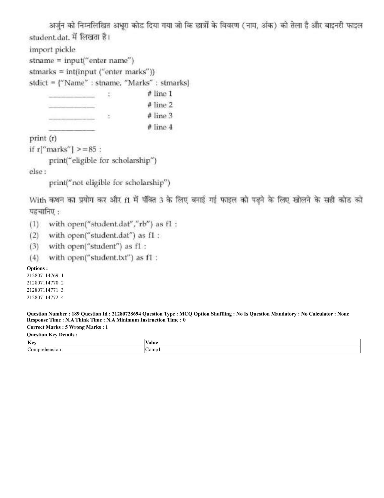 CUET 2023 Domestic Shift 3 Question Paper - 17 June 2023 - Page 179