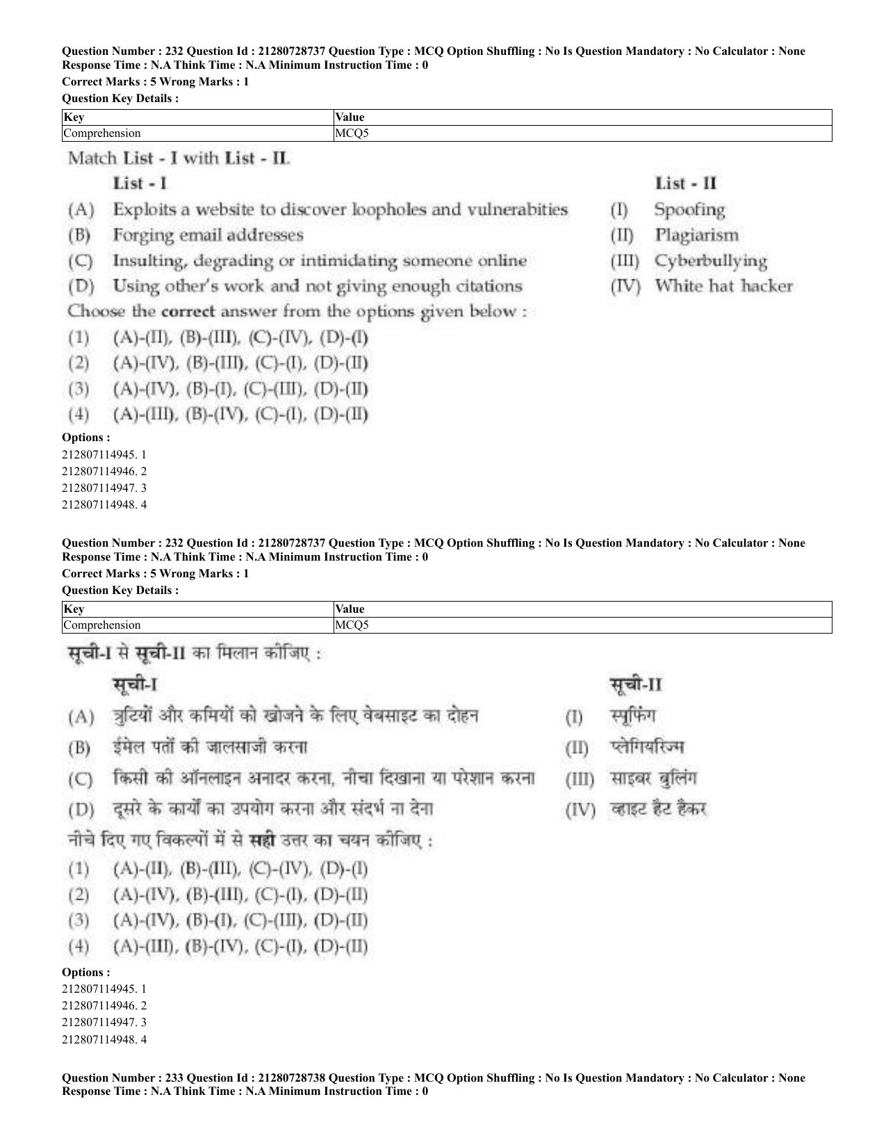 CUET 2023 Domestic Shift 3 Question Paper - 17 June 2023 - Page 231