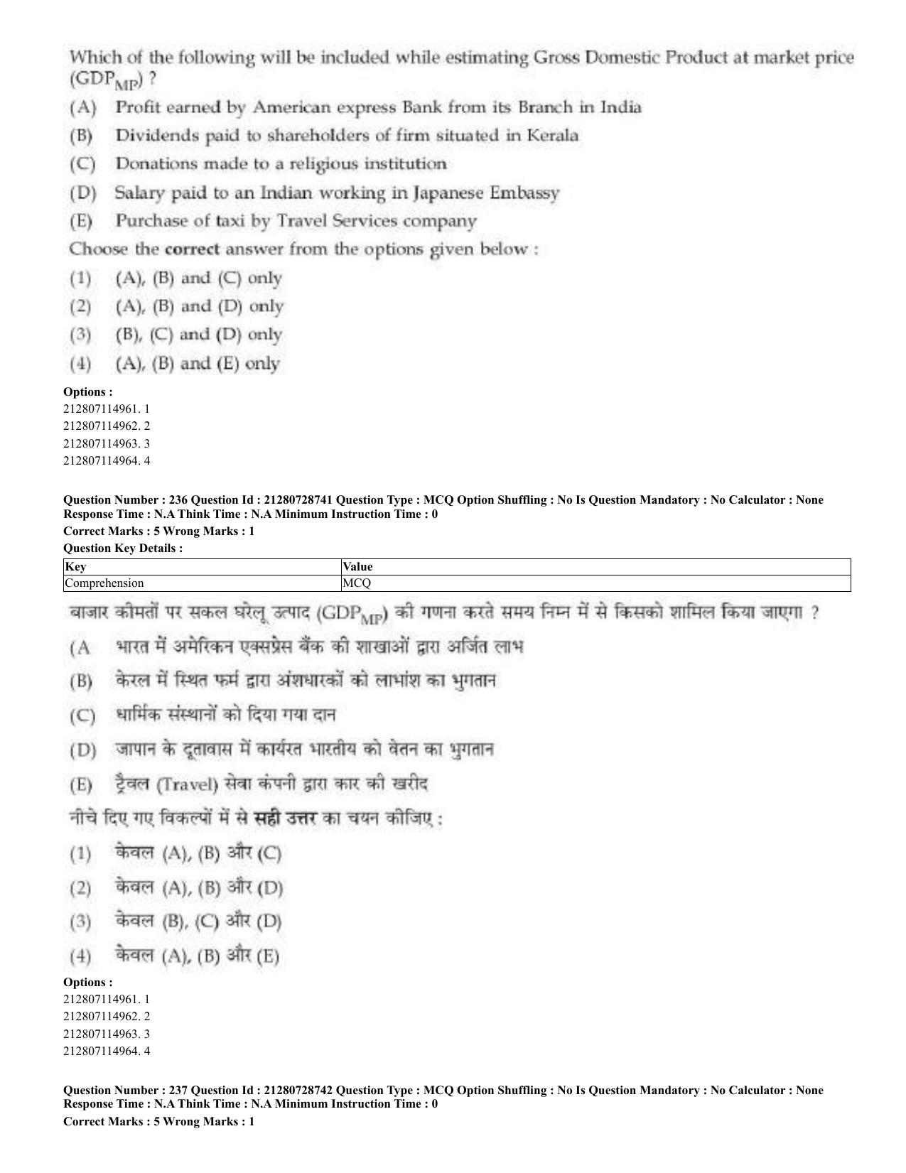 CUET 2023 Domestic Shift 3 Question Paper - 17 June 2023 - Page 235