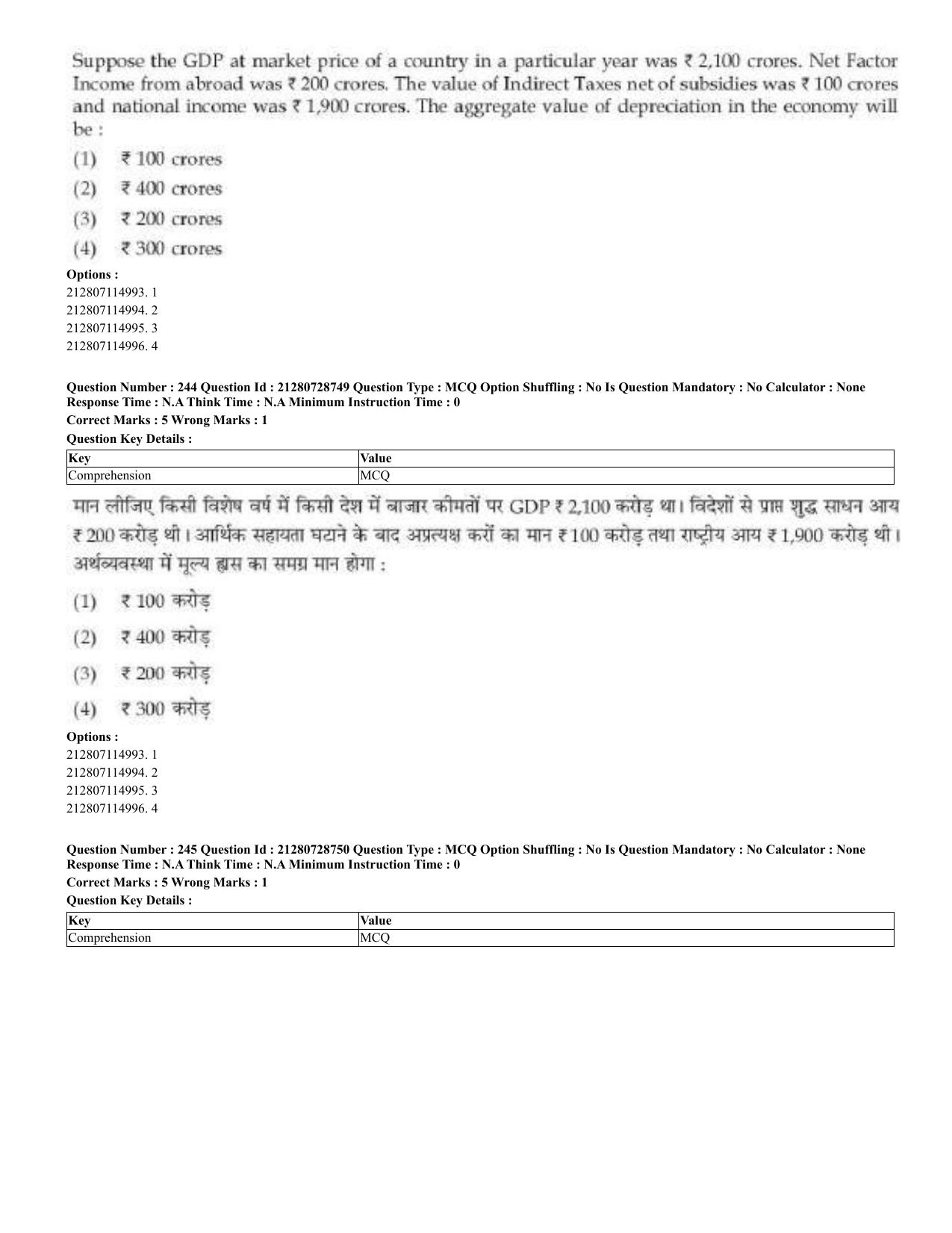 CUET 2023 Domestic Shift 3 Question Paper - 17 June 2023 - Page 243