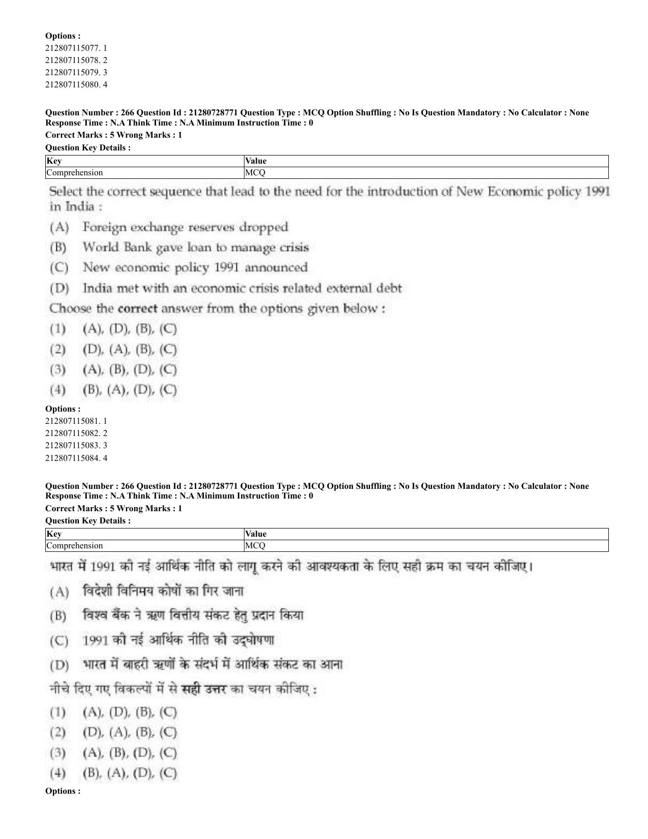 CUET 2023 Domestic Shift 3 Question Paper - 17 June 2023 - Page 261