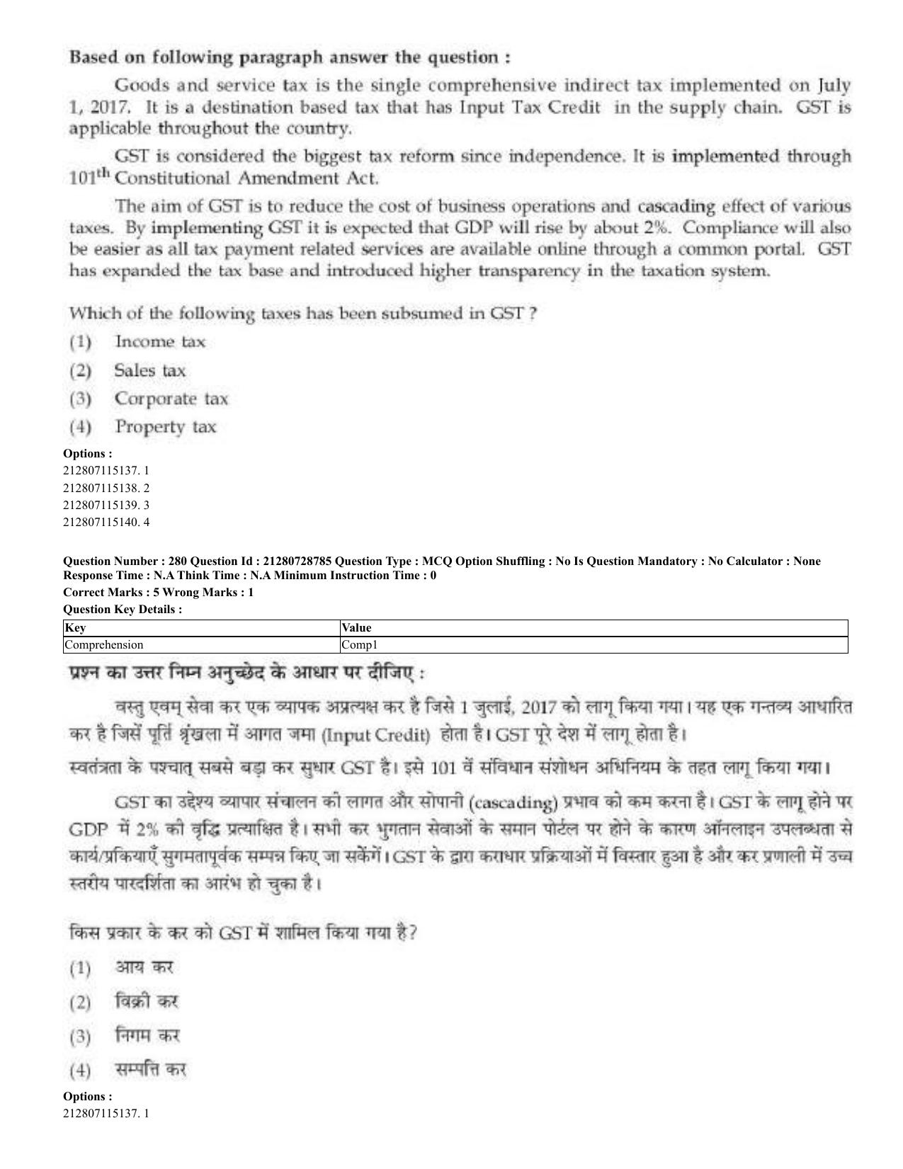 CUET 2023 Domestic Shift 3 Question Paper - 17 June 2023 - Page 277