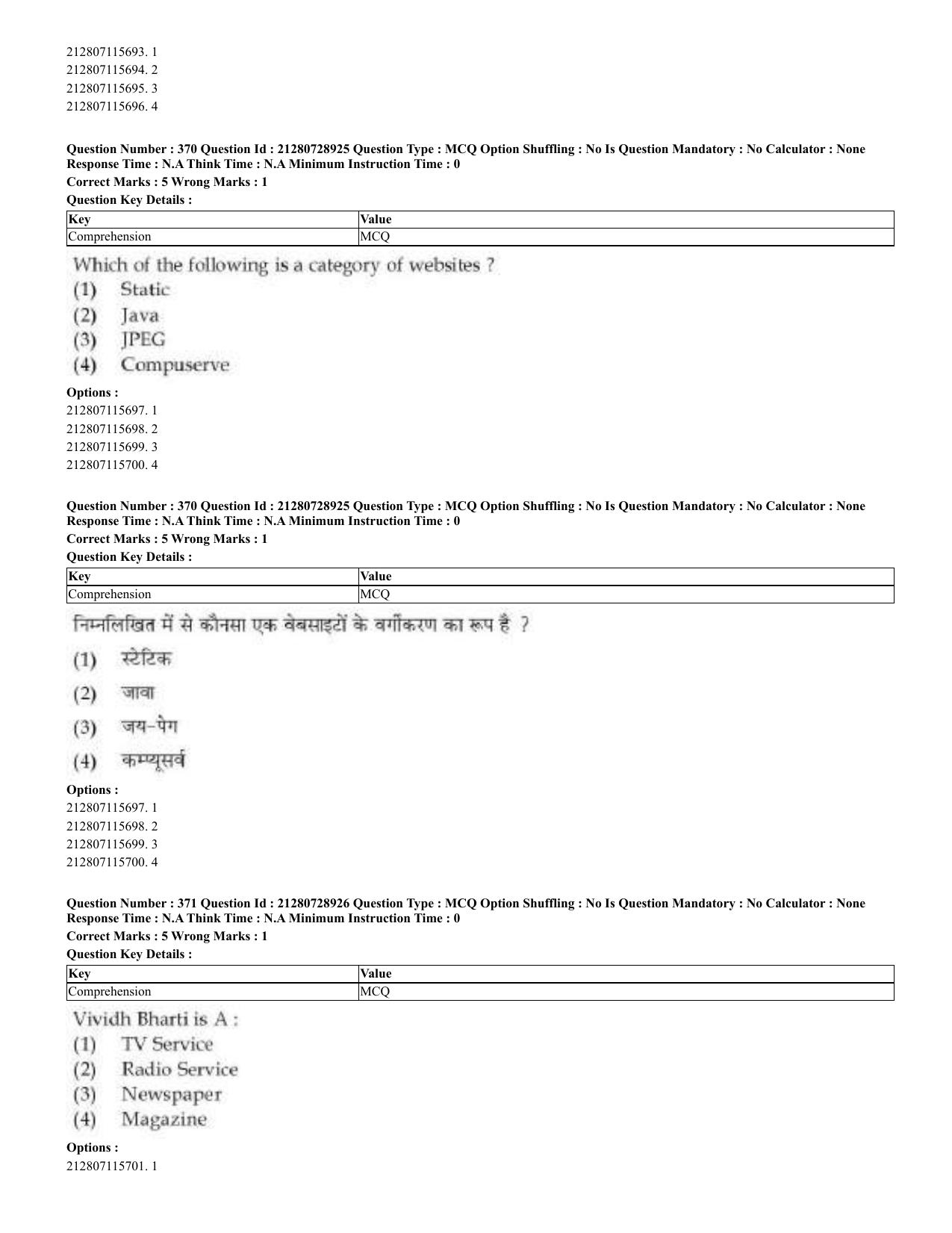 CUET 2023 Domestic Shift 3 Question Paper - 17 June 2023 - Page 361