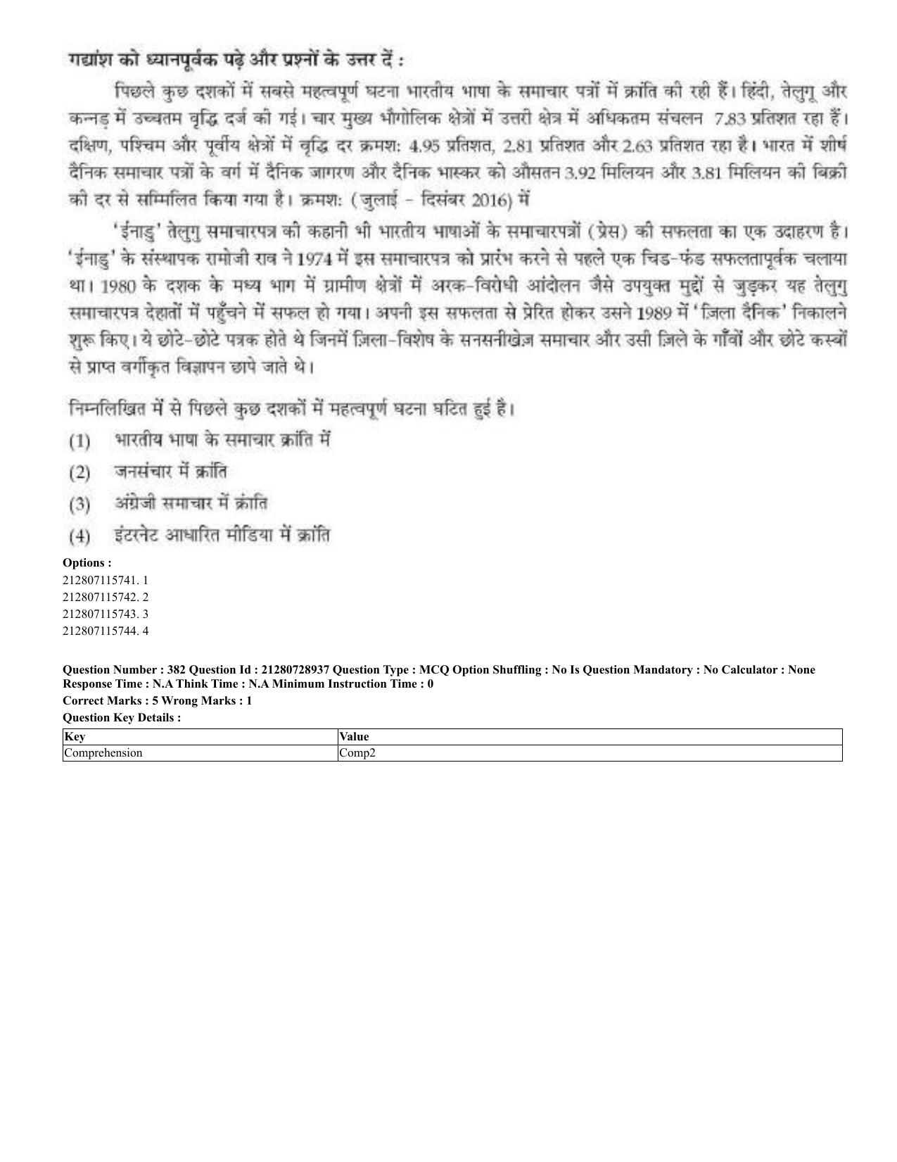 CUET 2023 Domestic Shift 3 Question Paper - 17 June 2023 - Page 377