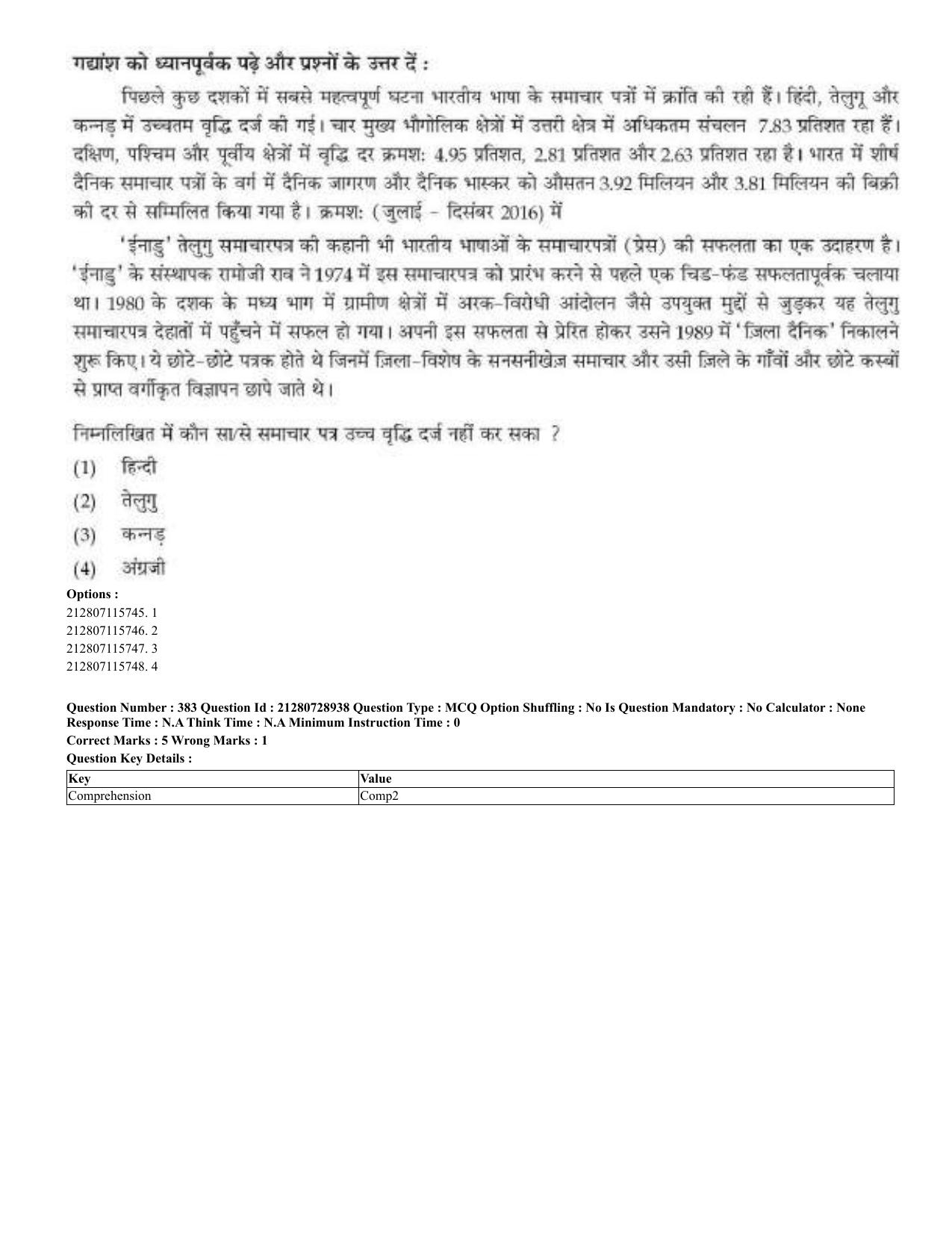 CUET 2023 Domestic Shift 3 Question Paper - 17 June 2023 - Page 379