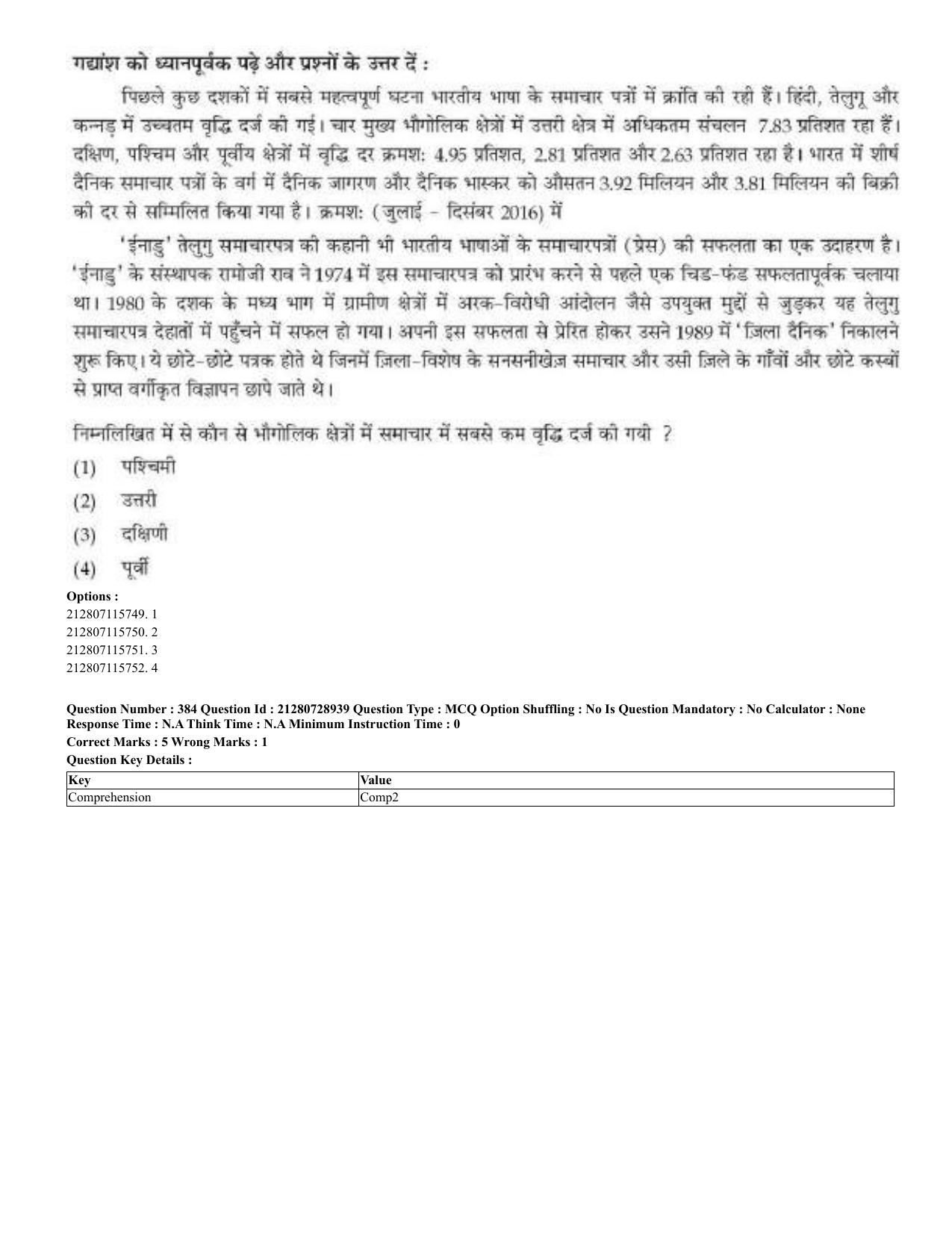CUET 2023 Domestic Shift 3 Question Paper - 17 June 2023 - Page 381