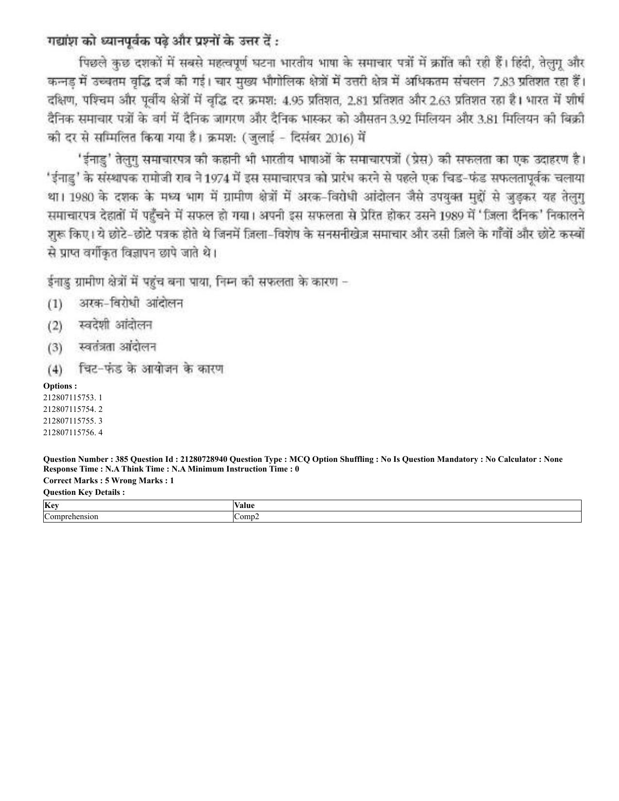 CUET 2023 Domestic Shift 3 Question Paper - 17 June 2023 - Page 383