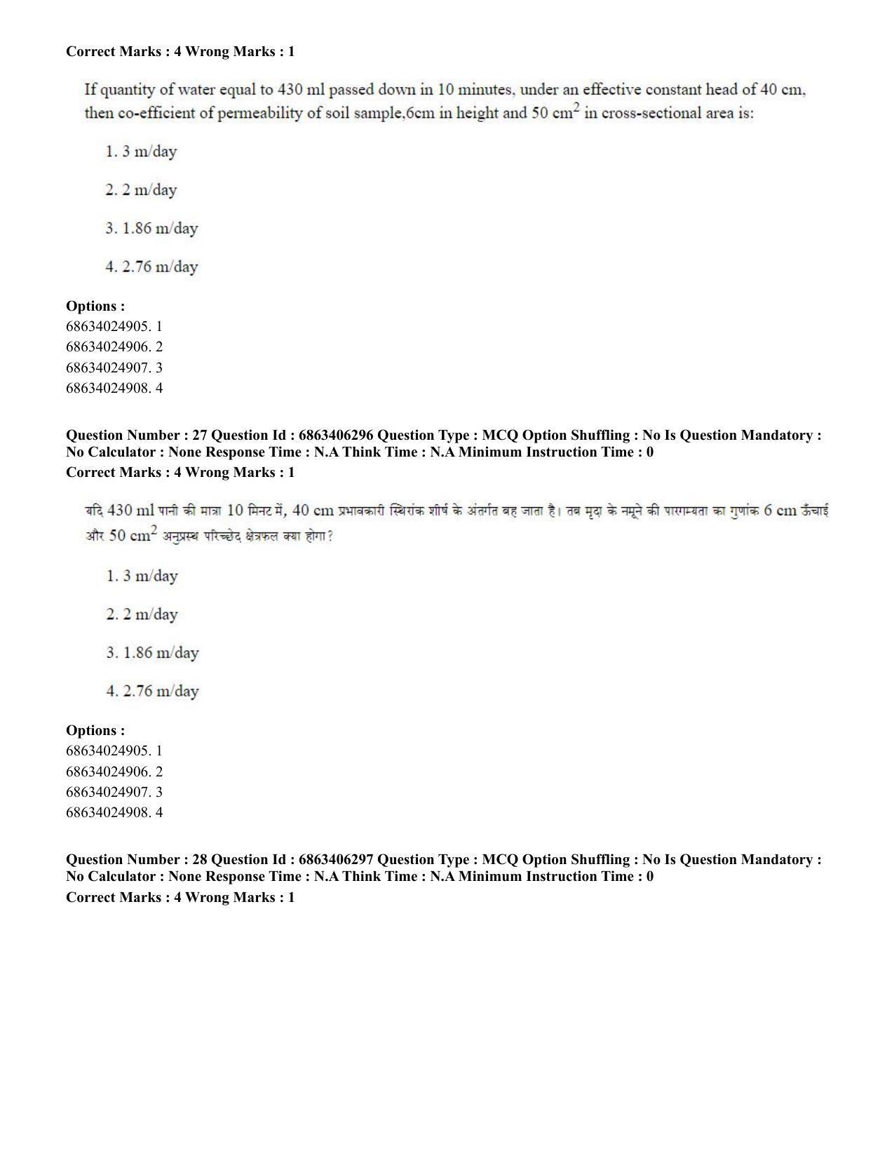 CUET PG 2023: MTQP02 – Civil, Structural & Transport Engg. (Hindi) - Shift 3 (05-06-2023) Question Paper - Page 28