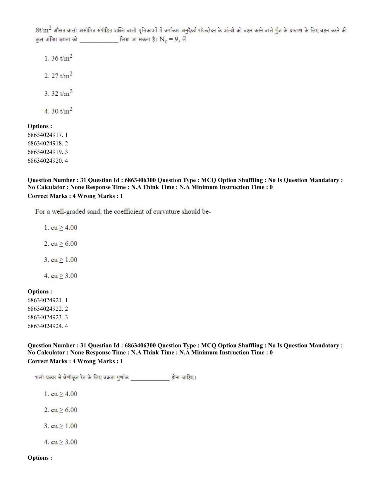 CUET PG 2023: MTQP02 – Civil, Structural & Transport Engg. (Hindi) - Shift 3 (05-06-2023) Question Paper - Page 31