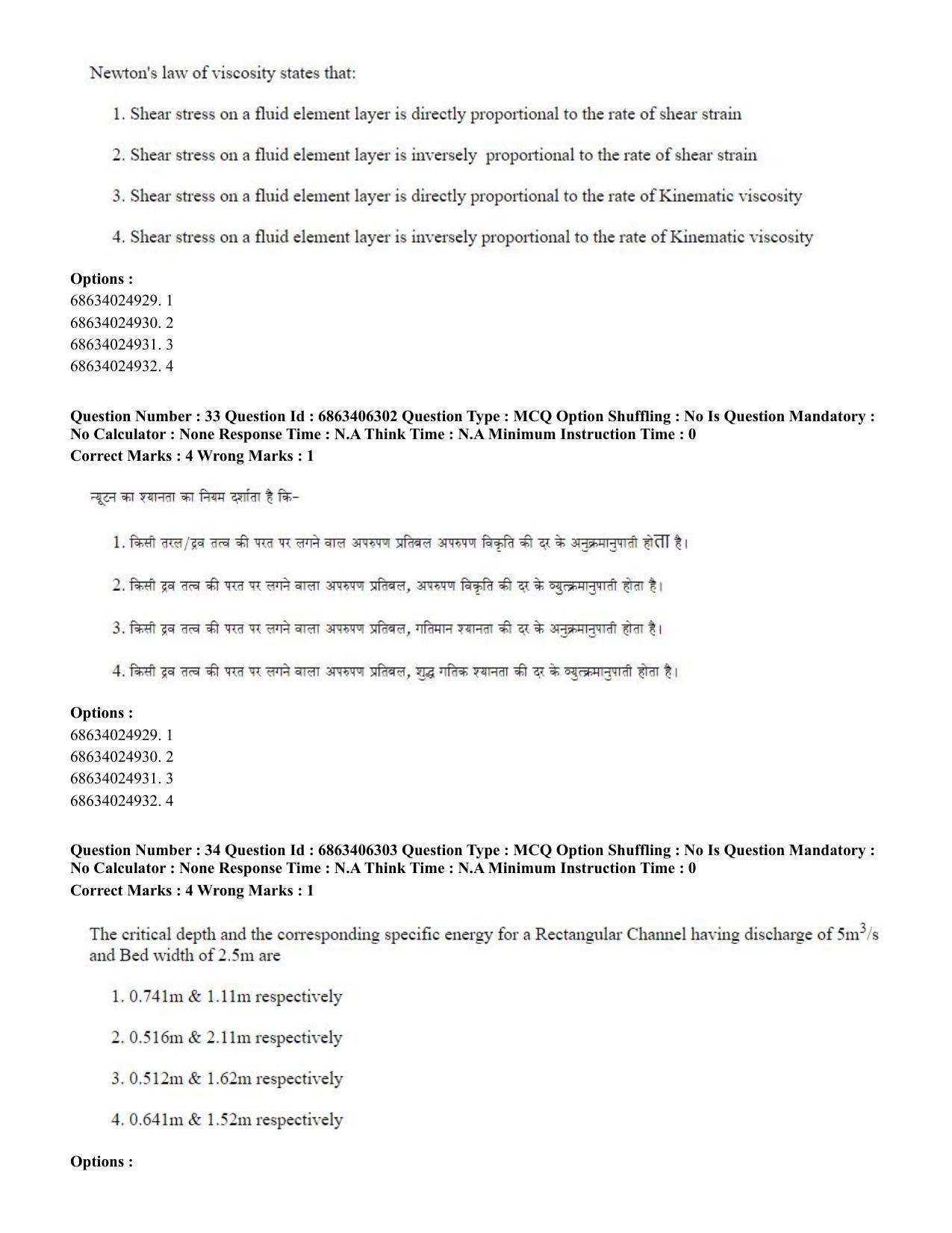 CUET PG 2023: MTQP02 – Civil, Structural & Transport Engg. (Hindi) - Shift 3 (05-06-2023) Question Paper - Page 33