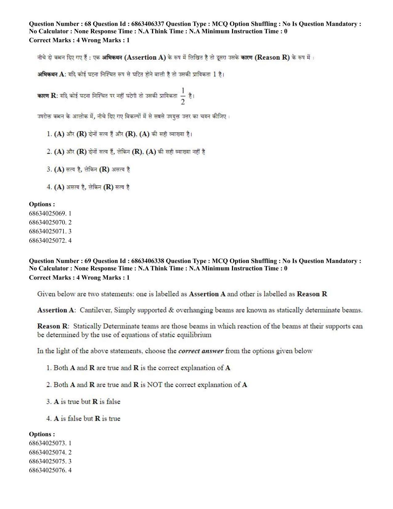 CUET PG 2023: MTQP02 – Civil, Structural & Transport Engg. (Hindi) - Shift 3 (05-06-2023) Question Paper - Page 65
