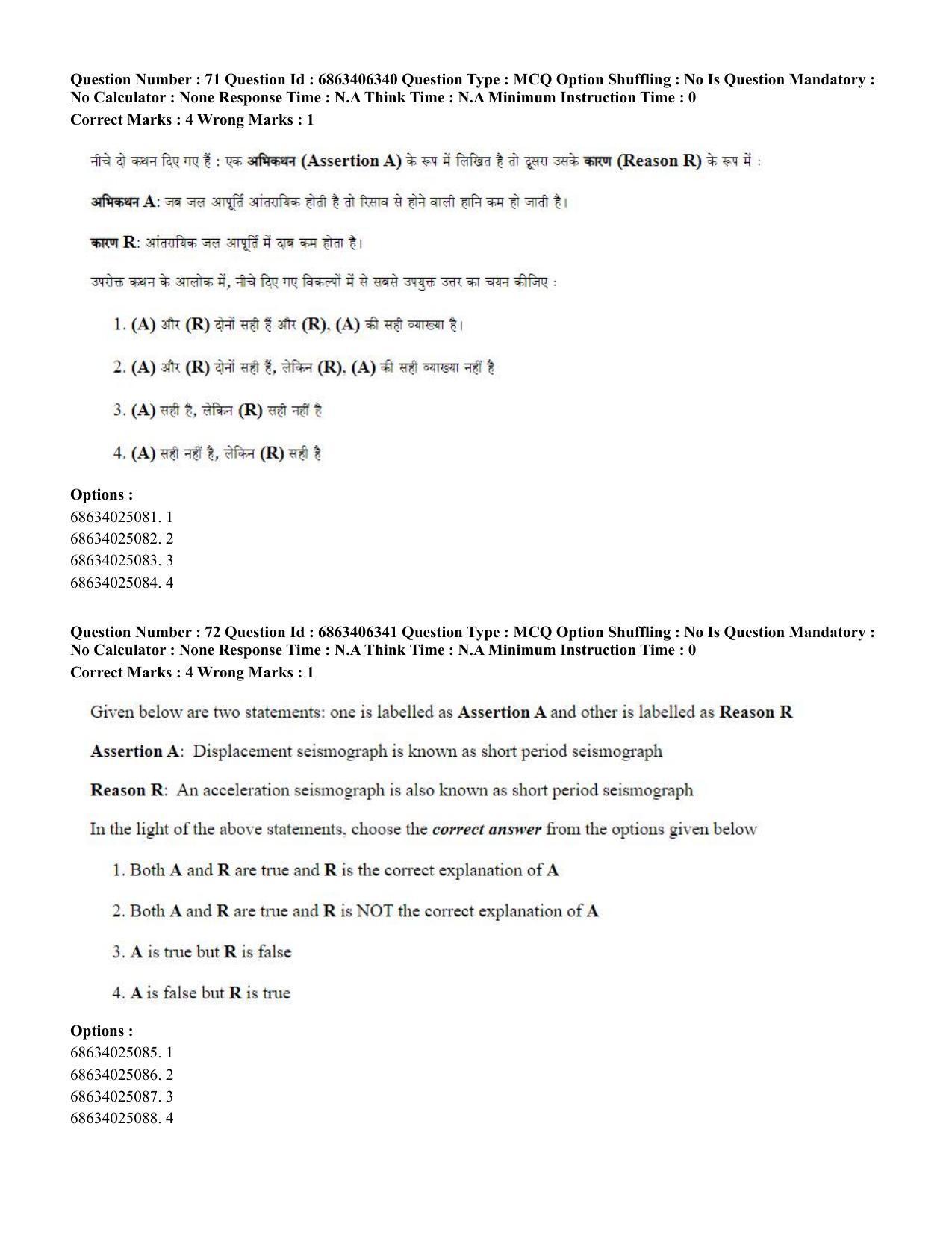 CUET PG 2023: MTQP02 – Civil, Structural & Transport Engg. (Hindi) - Shift 3 (05-06-2023) Question Paper - Page 68