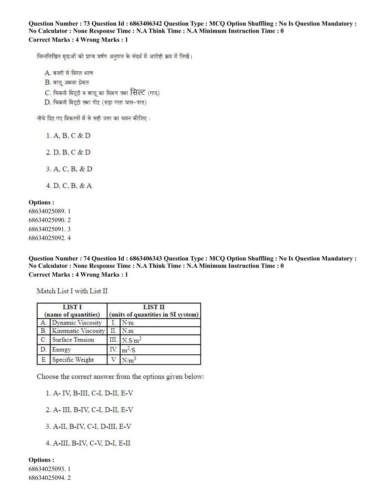 CUET PG 2023: MTQP02 – Civil, Structural & Transport Engg. (Hindi) - Shift 3 (05-06-2023) Question Paper - Page 70