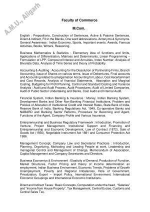 AMU Entrance Exam: AMU Entrance Exam: M. Com. Syllabus