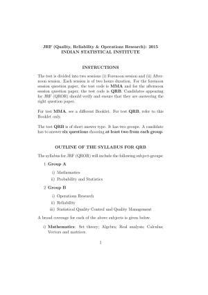 ISI Admission Test JRF in Quality, Reliability and Operations Research QRB 2015 Sample Paper