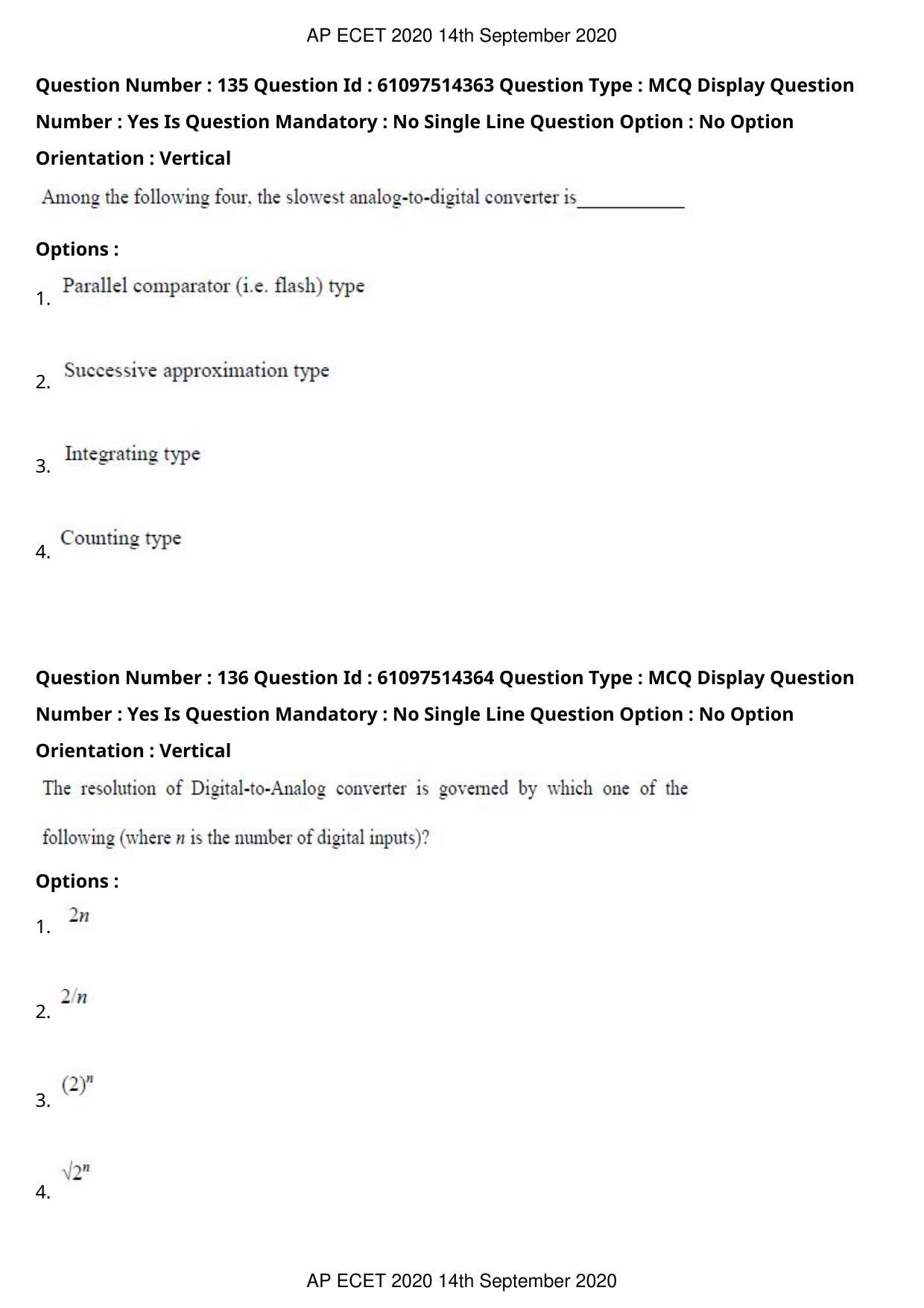 AP ECET 2020 - Electronics and Instrumentation Engineering (Preview) Question Paper With Preliminary Keys - Page 73