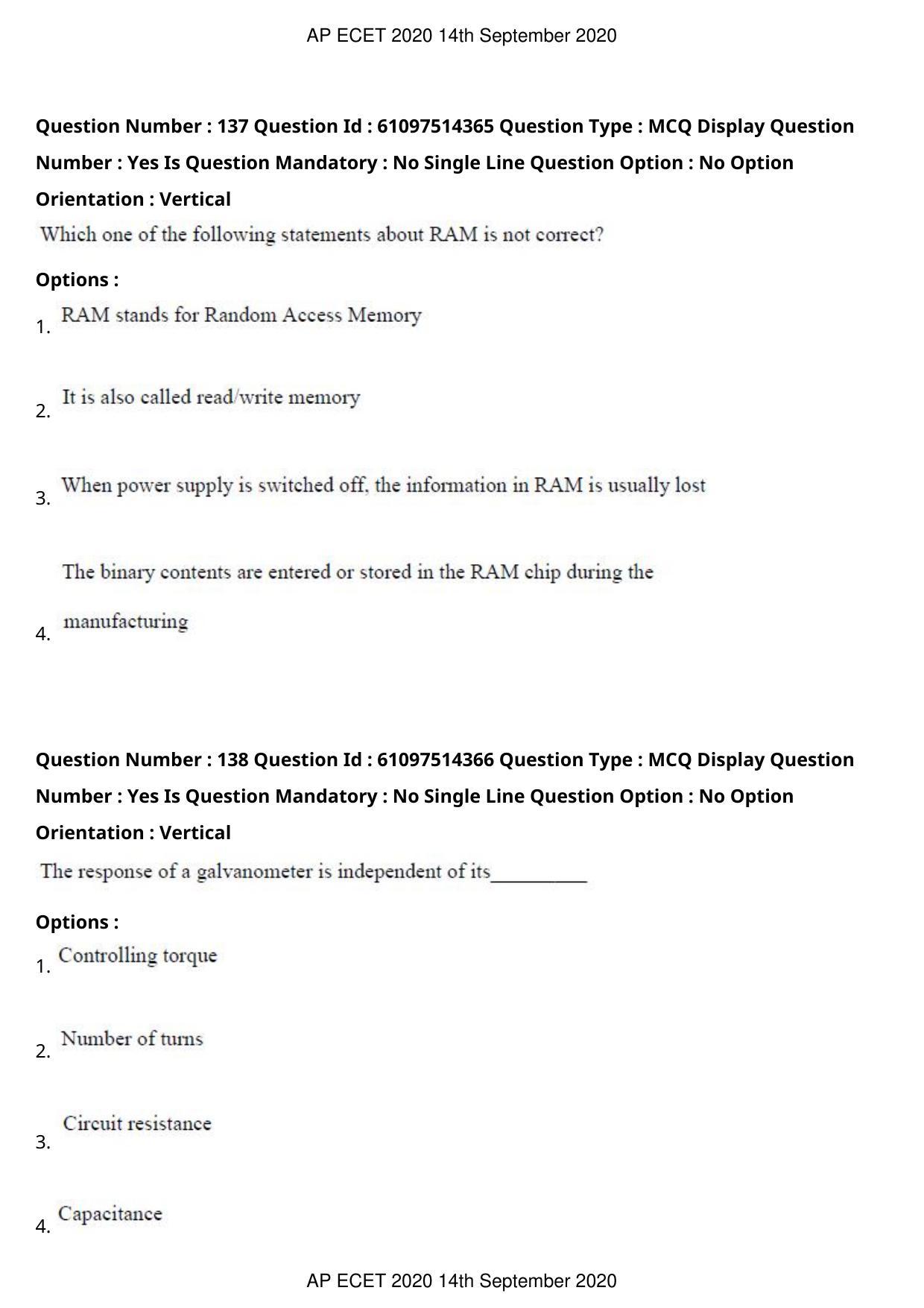 AP ECET 2020 - Electronics and Instrumentation Engineering (Preview) Question Paper With Preliminary Keys - Page 74