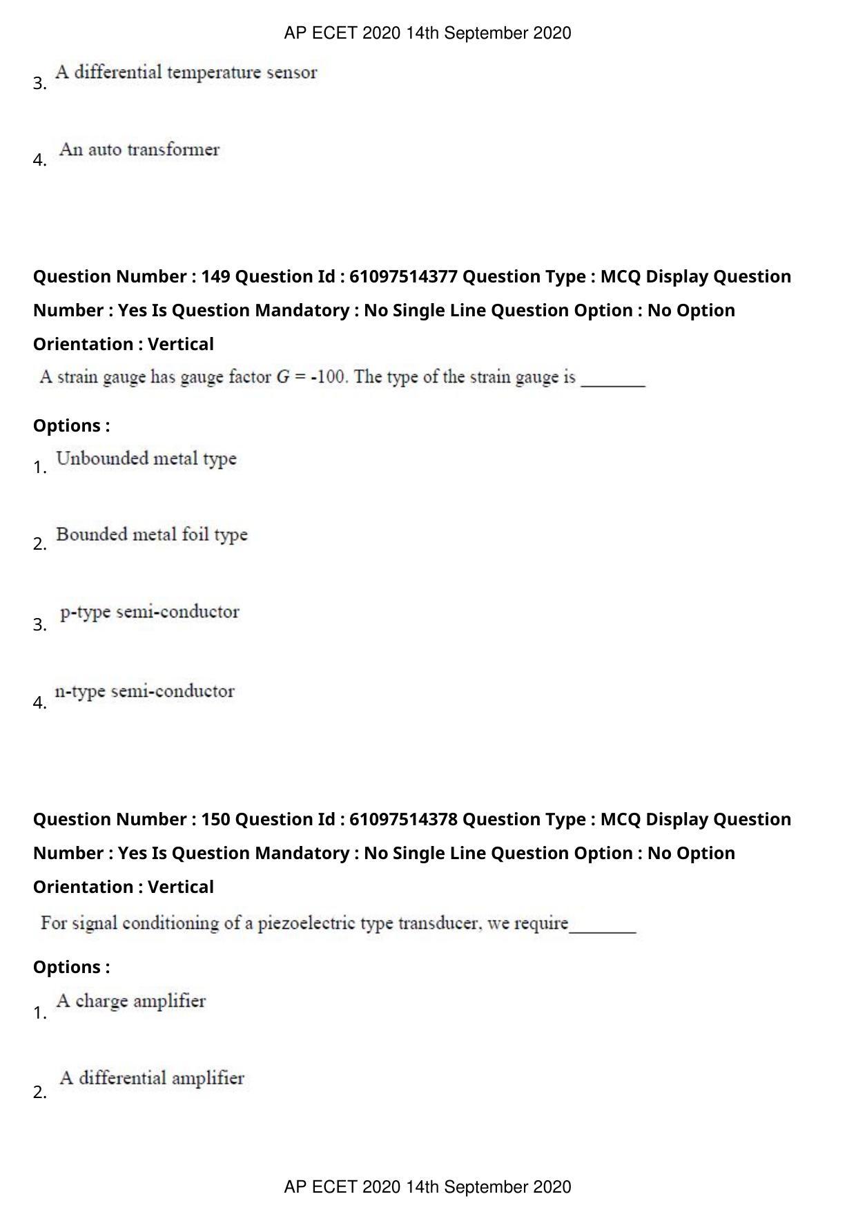 AP ECET 2020 - Electronics and Instrumentation Engineering (Preview) Question Paper With Preliminary Keys - Page 80