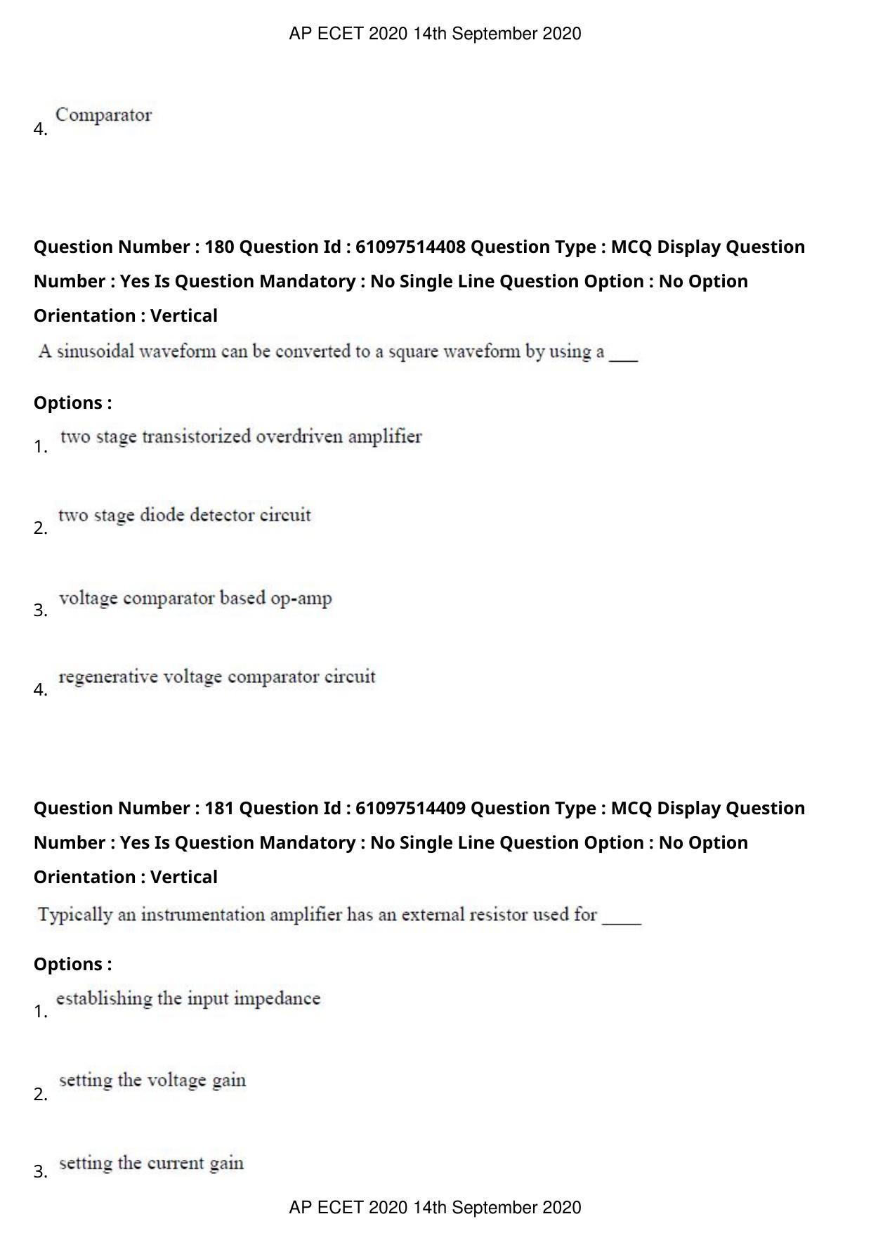 AP ECET 2020 - Electronics and Instrumentation Engineering (Preview) Question Paper With Preliminary Keys - Page 96