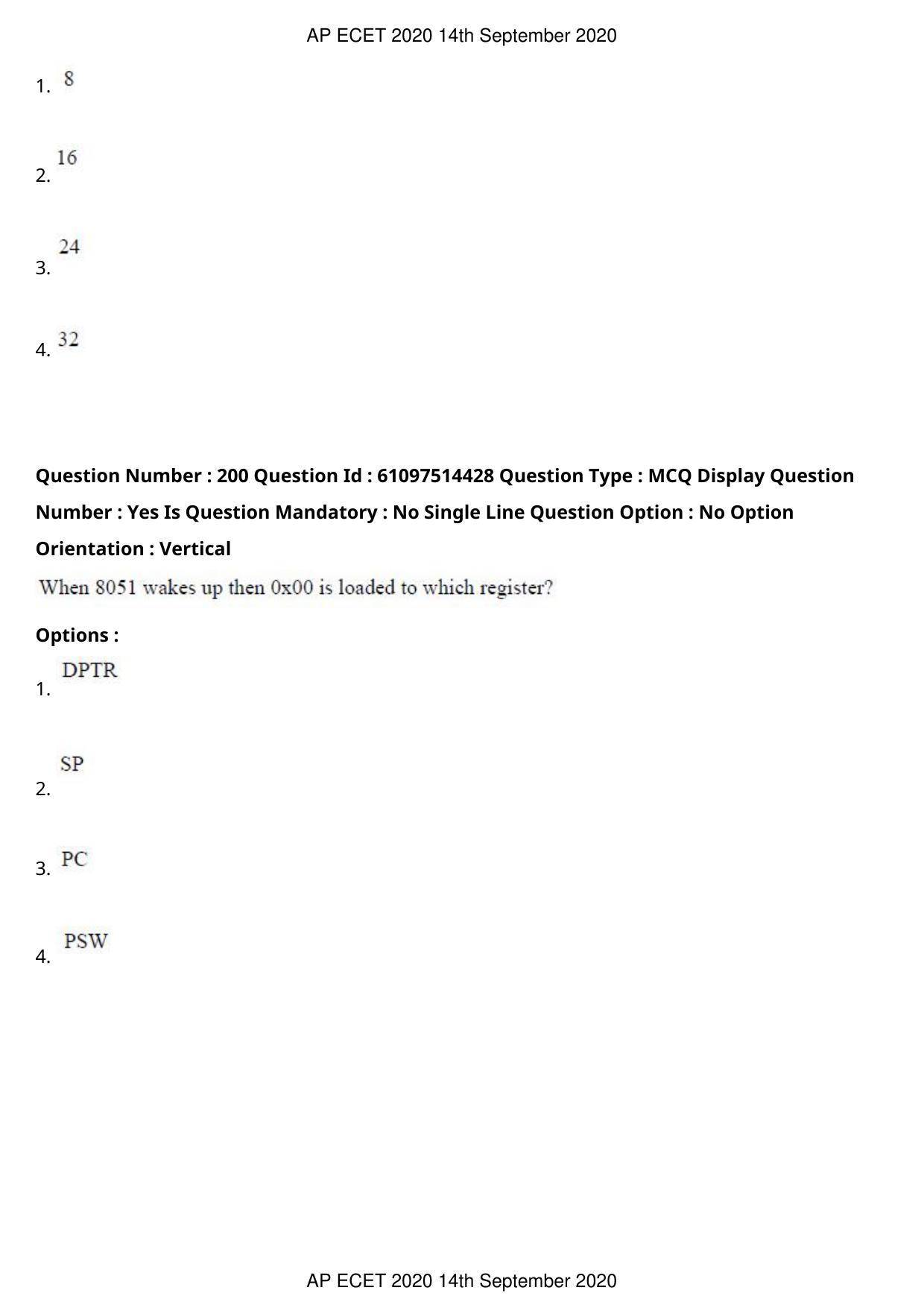 AP ECET 2020 - Electronics and Instrumentation Engineering (Preview) Question Paper With Preliminary Keys - Page 106