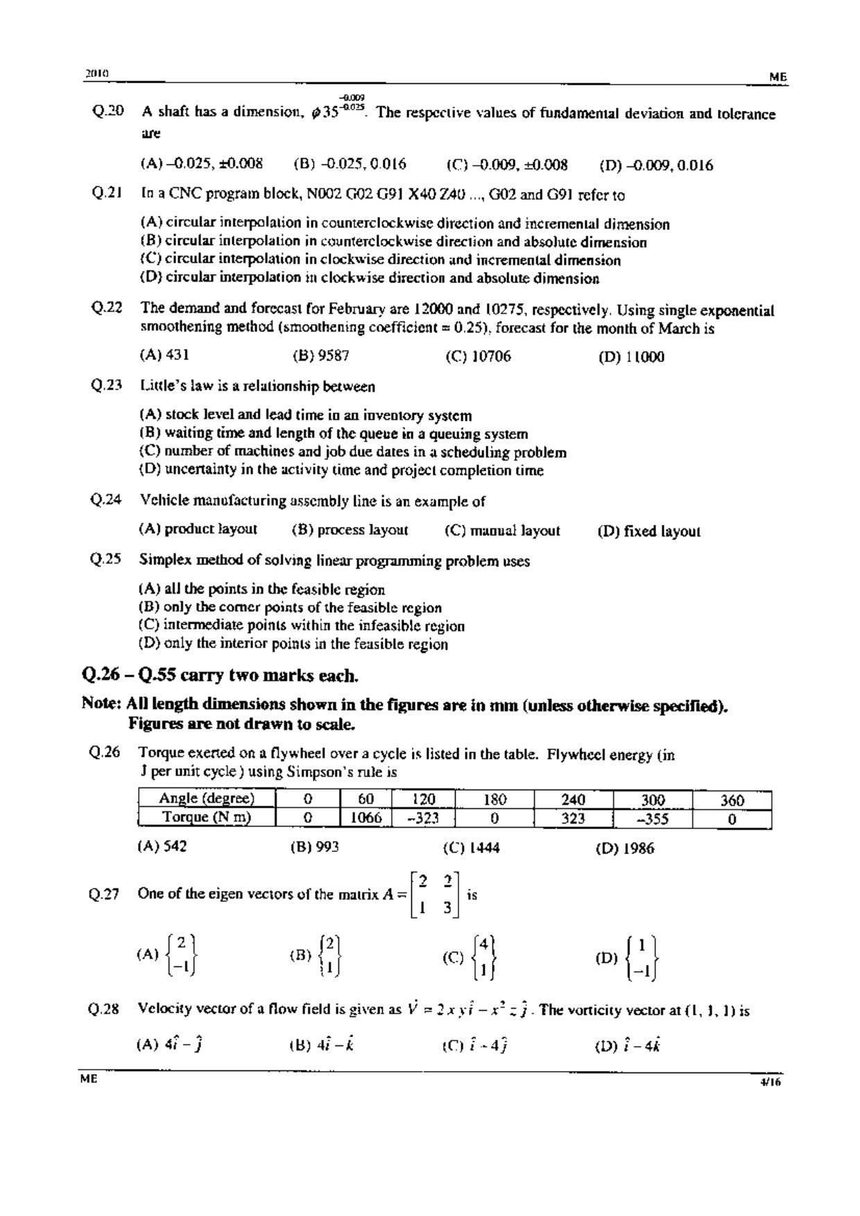 GATE 2010 Mechanical Engineering (ME) Question Paper with Answer Key - Page 4