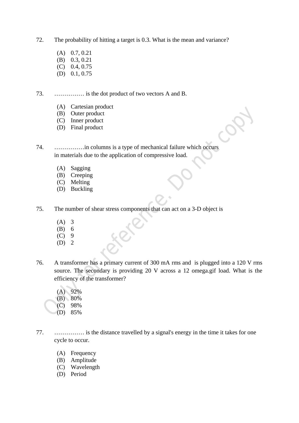 CUSAT CAT 2021 Engineering Science Question Paper - Page 14